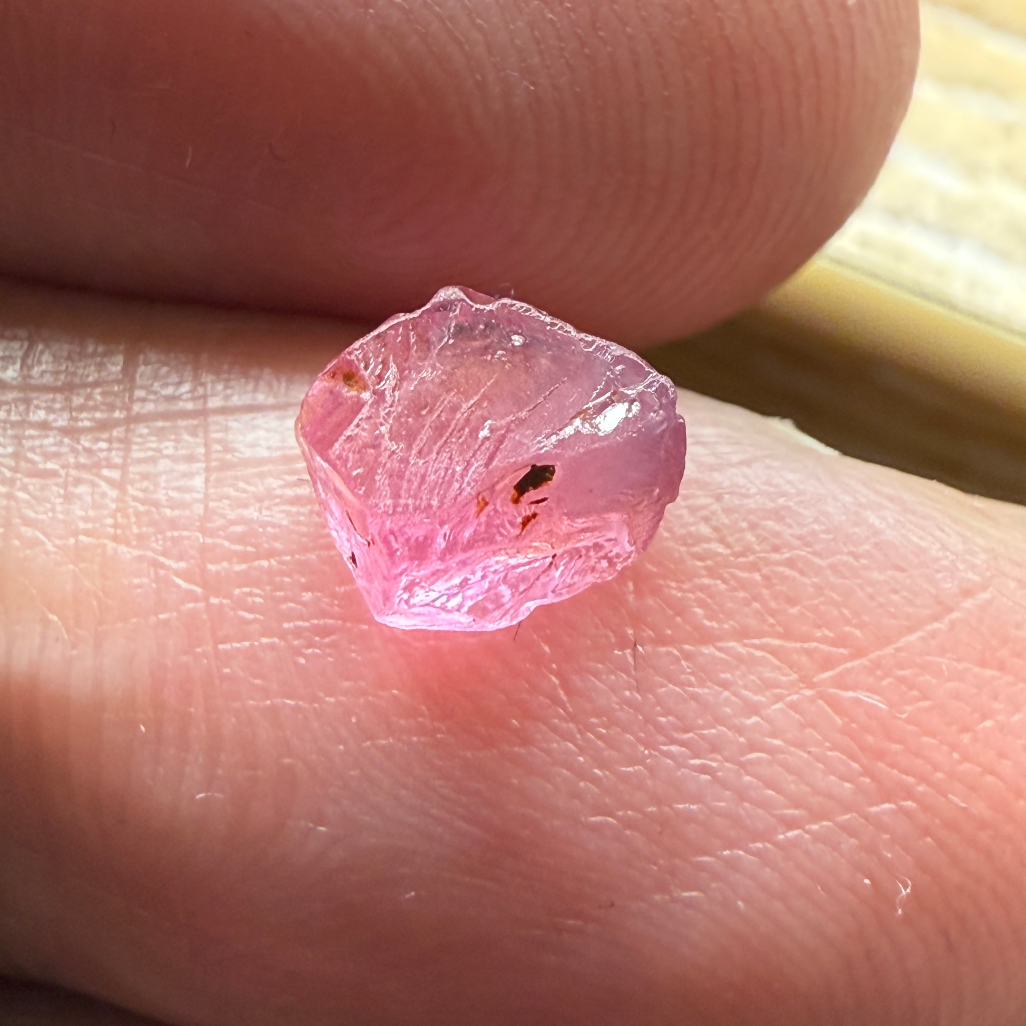 Pink Spinel, Sleepy Baby Pink Colour, 1.35ct, Tanzania, Untreated Unheated. No cracks, just silk giving a milky effect. Flat shape - see pics