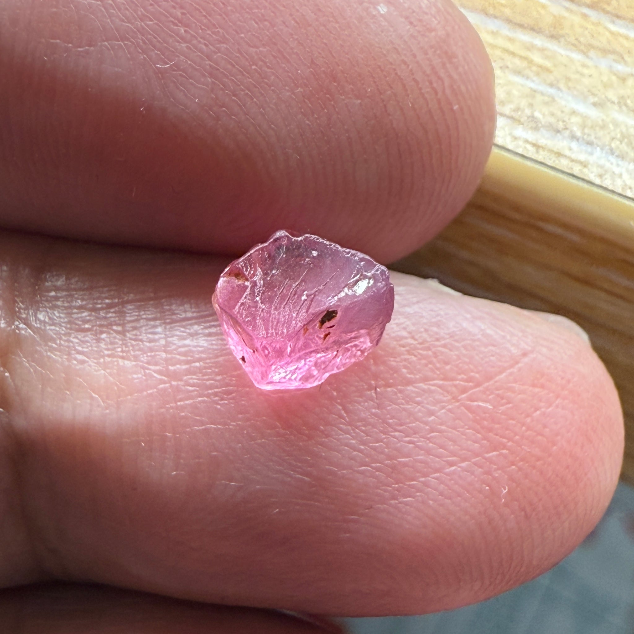 Pink Spinel, Sleepy Baby Pink Colour, 1.35ct, Tanzania, Untreated Unheated. No cracks, just silk giving a milky effect. Flat shape - see pics