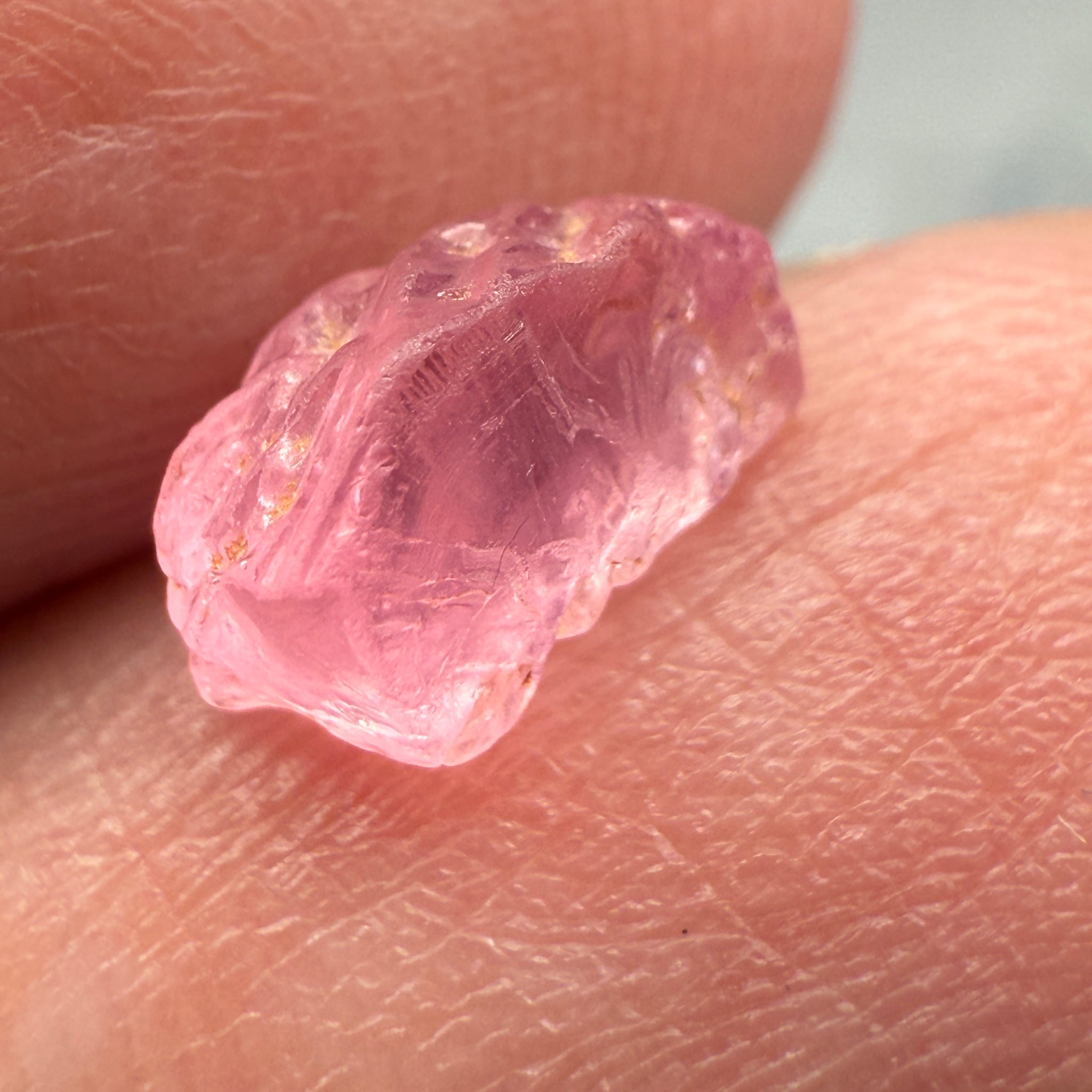 Pink Spinel, Sleepy Baby Pink Colour, 1.68ct, Tanzania, Untreated Unheated, silk giving a milky effect. Very slight crack on the outside of the stone