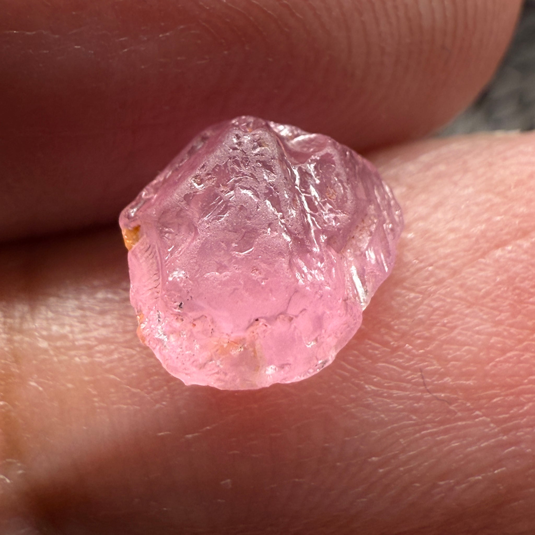 Pink Spinel, Sleepy Baby Pink Colour, 2.69ct, Tanzania, Untreated Unheated, silk giving a milky effect. Very slight crack on the outside of the stone, flattish shape