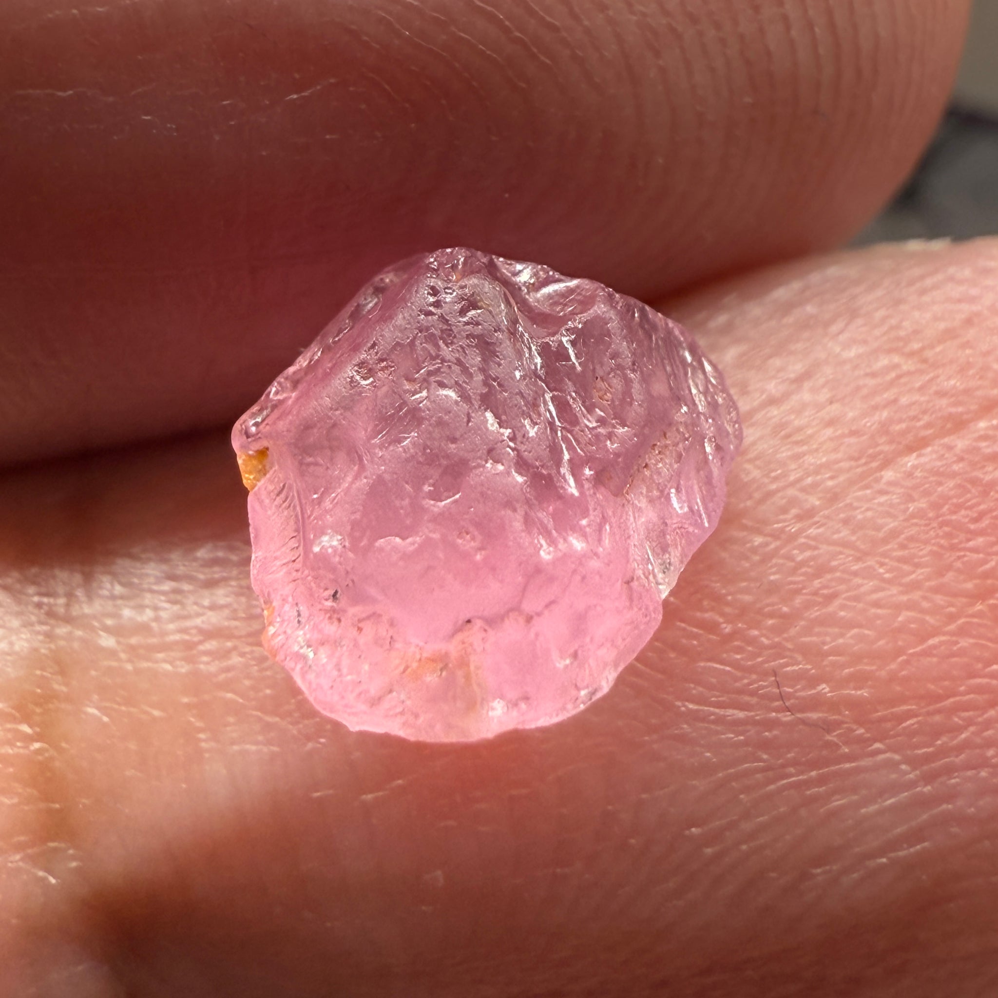 Pink Spinel, Sleepy Baby Pink Colour, 2.69ct, Tanzania, Untreated Unheated, silk giving a milky effect. Very slight crack on the outside of the stone, flattish shape