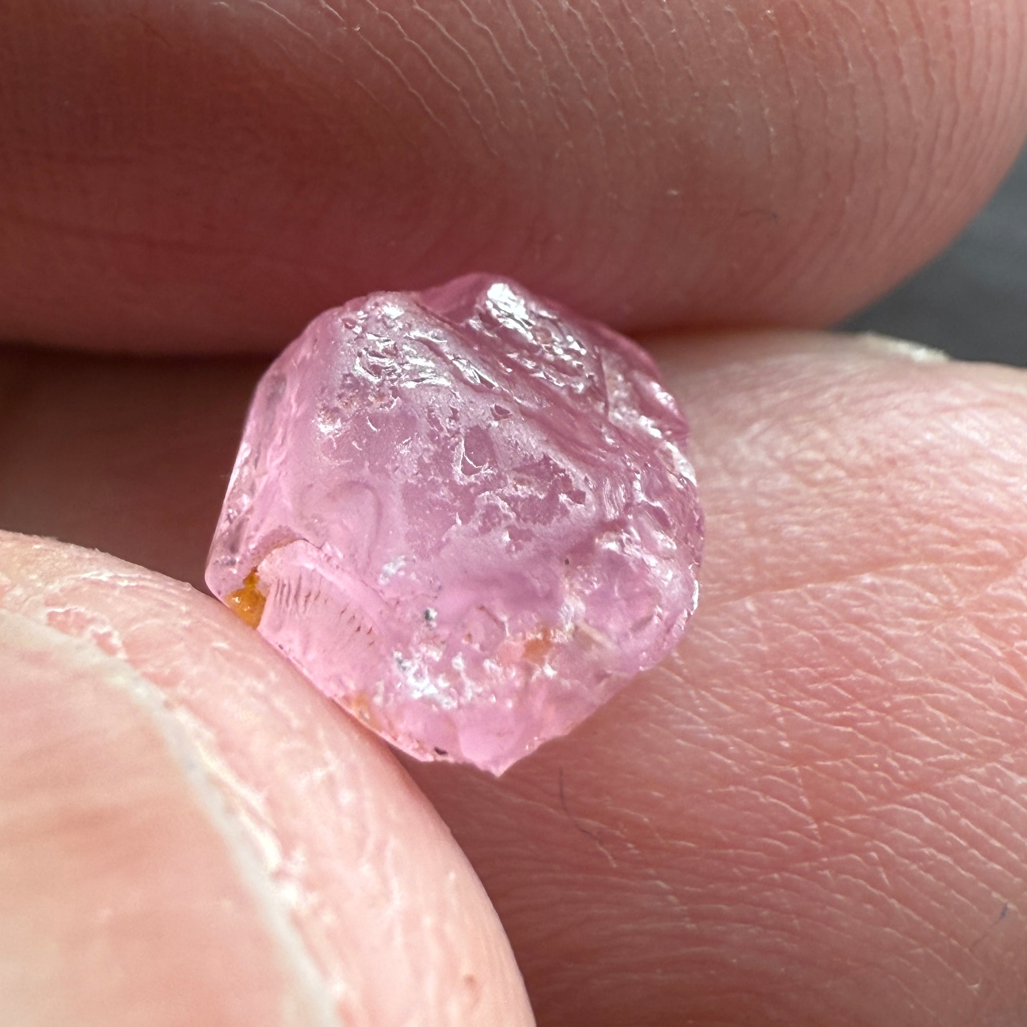 Pink Spinel, Sleepy Baby Pink Colour, 2.69ct, Tanzania, Untreated Unheated, silk giving a milky effect. Very slight crack on the outside of the stone, flattish shape