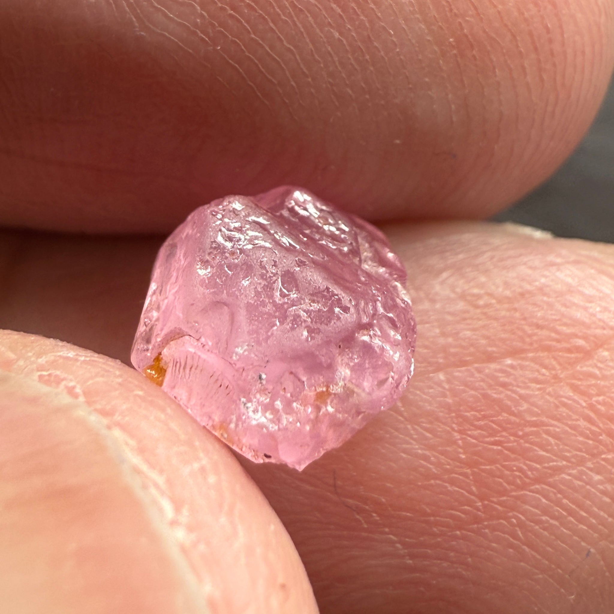 Pink Spinel, Sleepy Baby Pink Colour, 2.69ct, Tanzania, Untreated Unheated, silk giving a milky effect. Very slight crack on the outside of the stone, flattish shape