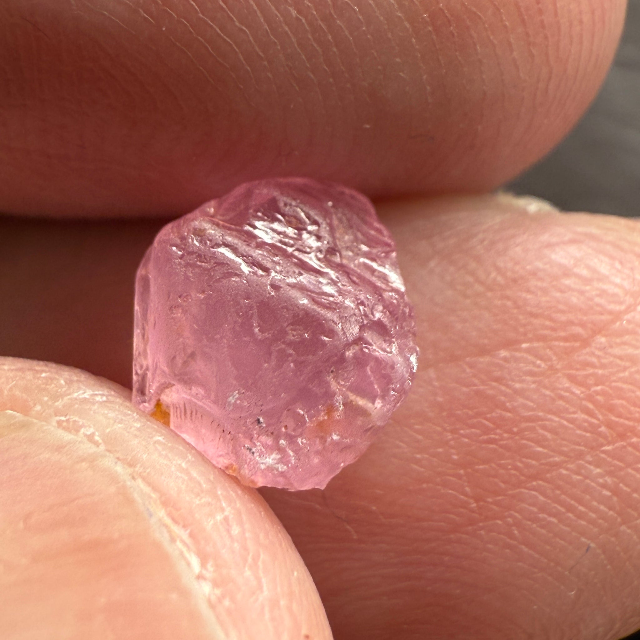 Pink Spinel, Sleepy Baby Pink Colour, 2.69ct, Tanzania, Untreated Unheated, silk giving a milky effect. Very slight crack on the outside of the stone, flattish shape