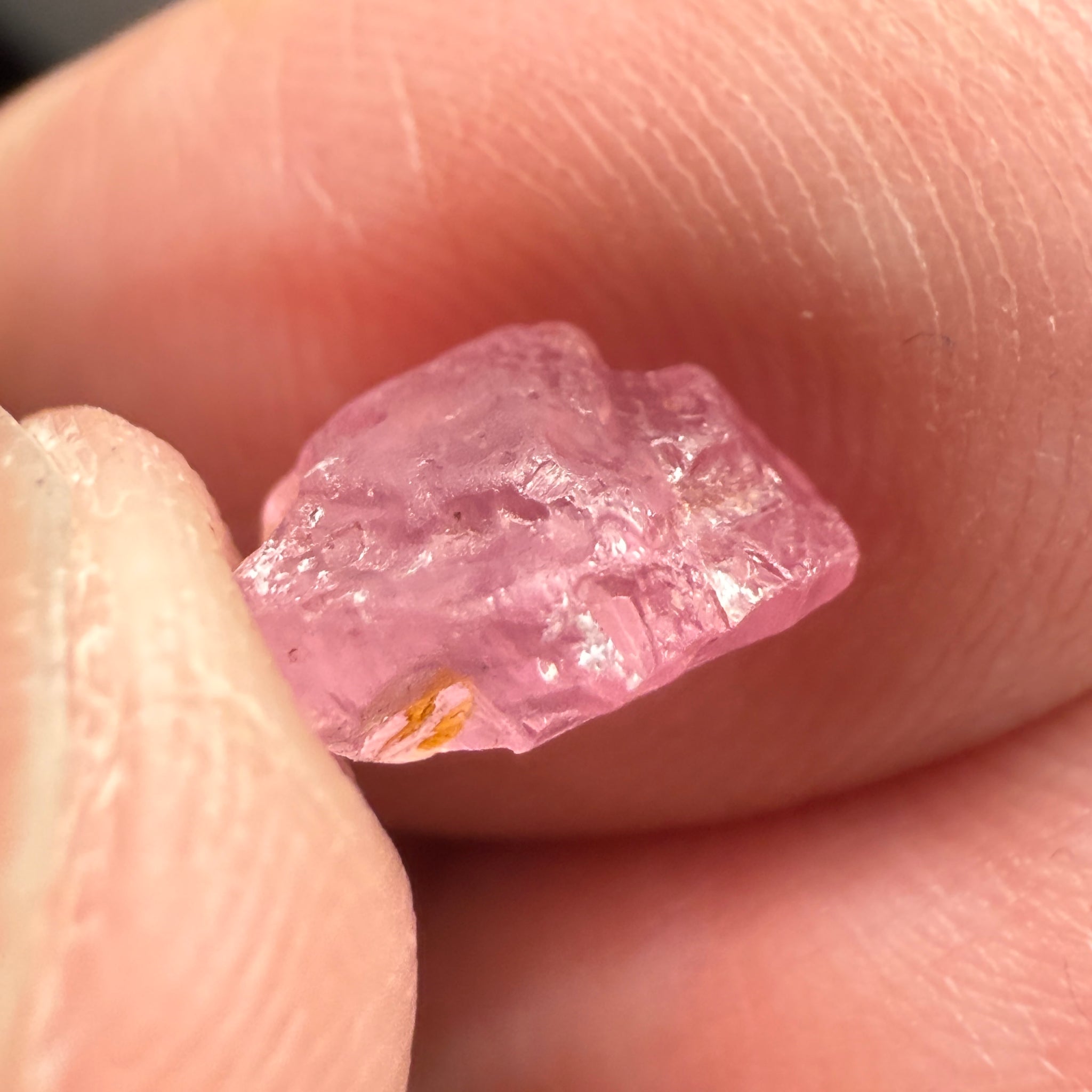 Pink Spinel, Sleepy Baby Pink Colour, 2.69ct, Tanzania, Untreated Unheated, silk giving a milky effect. Very slight crack on the outside of the stone, flattish shape