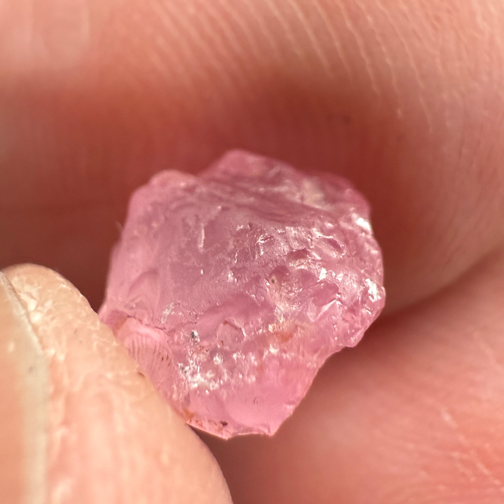 Pink Spinel, Sleepy Baby Pink Colour, 2.69ct, Tanzania, Untreated Unheated, silk giving a milky effect. Very slight crack on the outside of the stone, flattish shape
