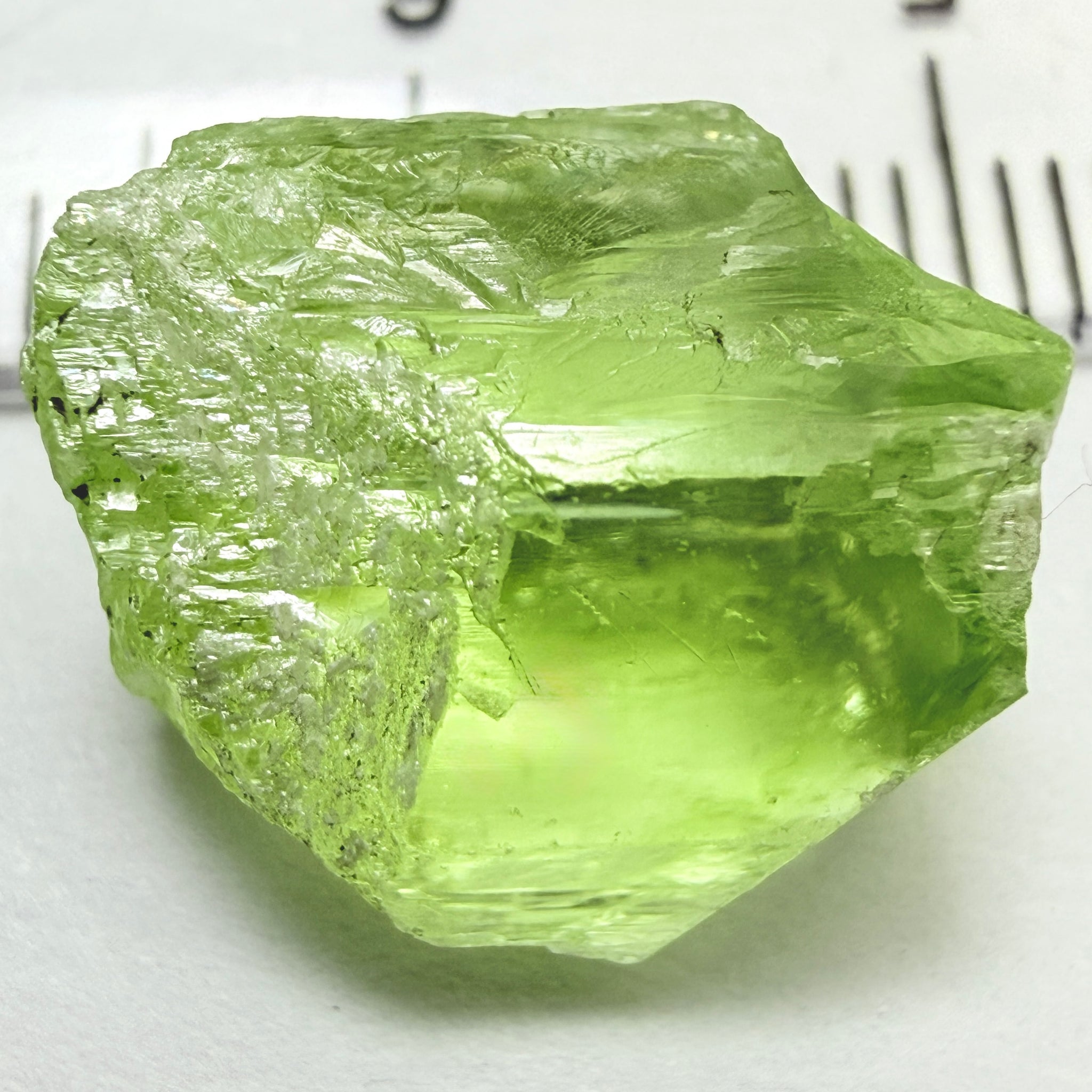 Diopside Crystal, neon lime green, 12.71ct, Merelani Hills, Tanzania, Untreated Unheated, vvs-if