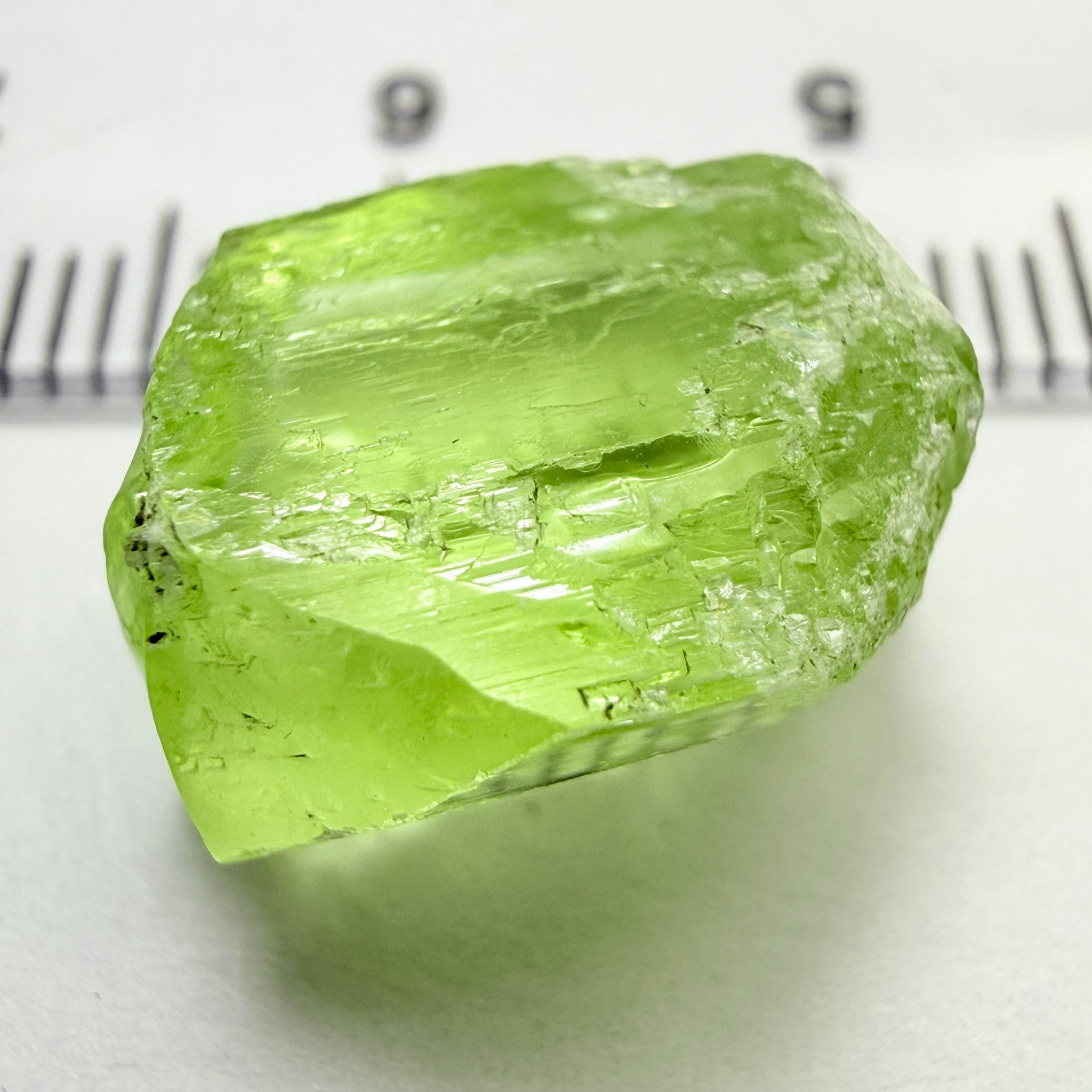 Diopside Crystal, neon lime green, 12.71ct, Merelani Hills, Tanzania, Untreated Unheated, vvs-if
