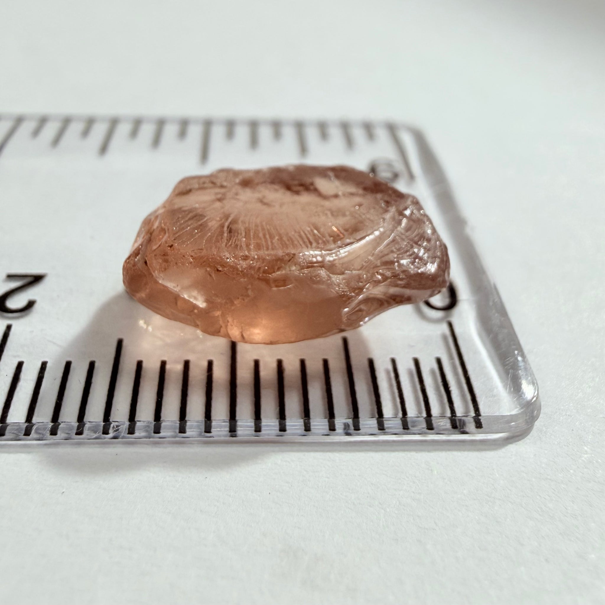 Malaya Garnet, 8.03ct, Tanzania, Untreated Unheated, fine needles causing a silky appearance, flat shape, see side pics
