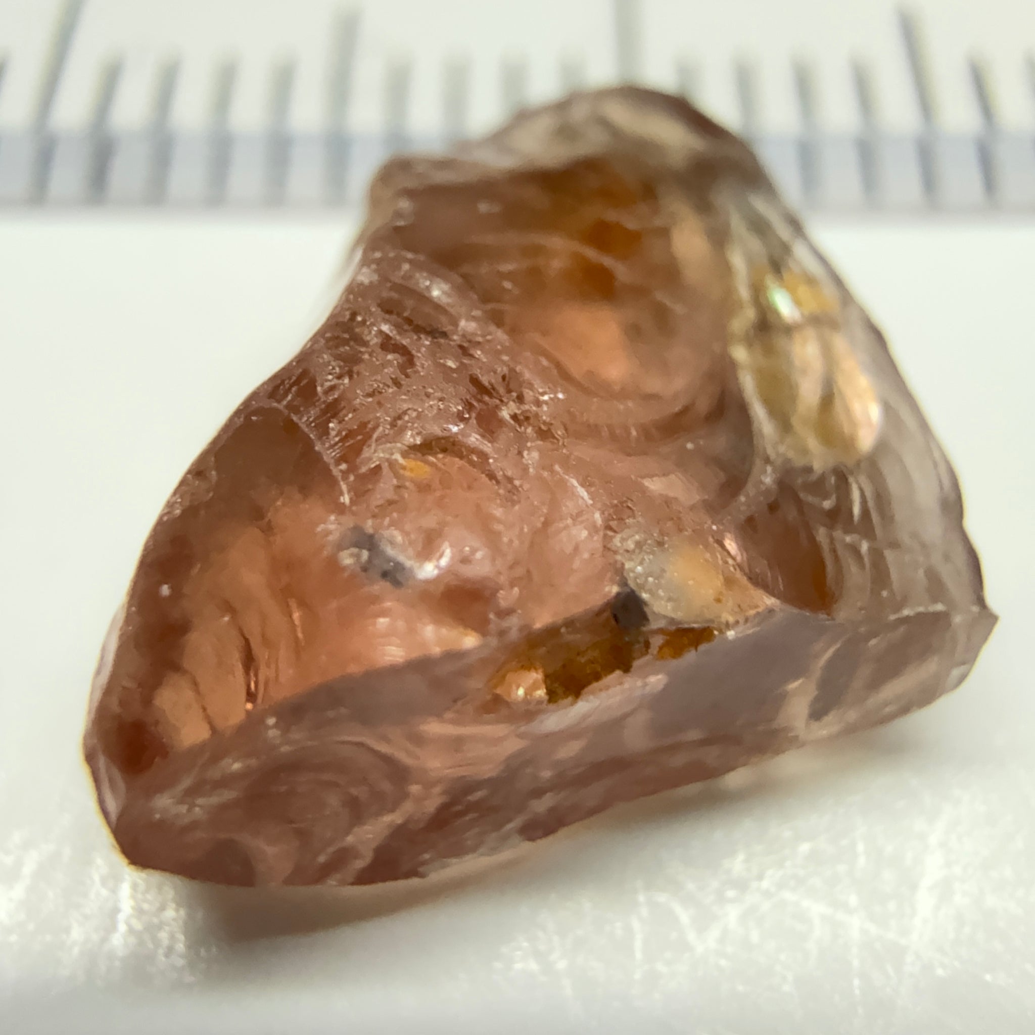 Peach Malaya Garnet, 5.30ct, vvs + silky and flattish shape, Unheated Untreated, Umba Valley Tanzania