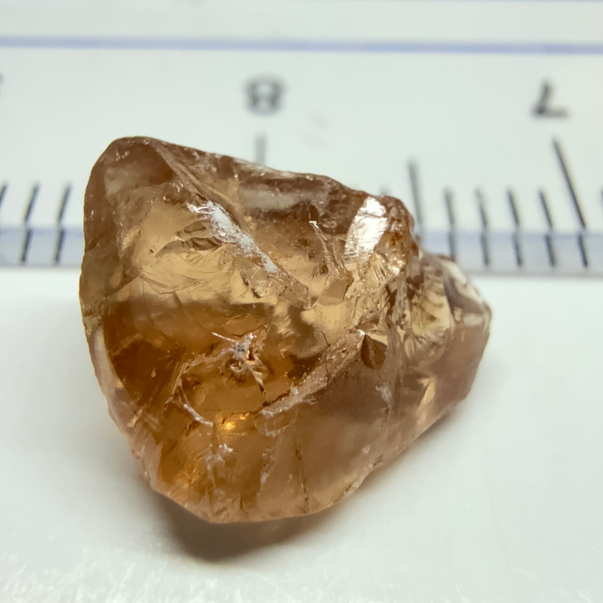 Peach Malaya Garnet, 3.97ct, challenging shape, gunk on outside, will come off on preform, rest vvs, Unheated Untreated, Umba Valley Tanzania