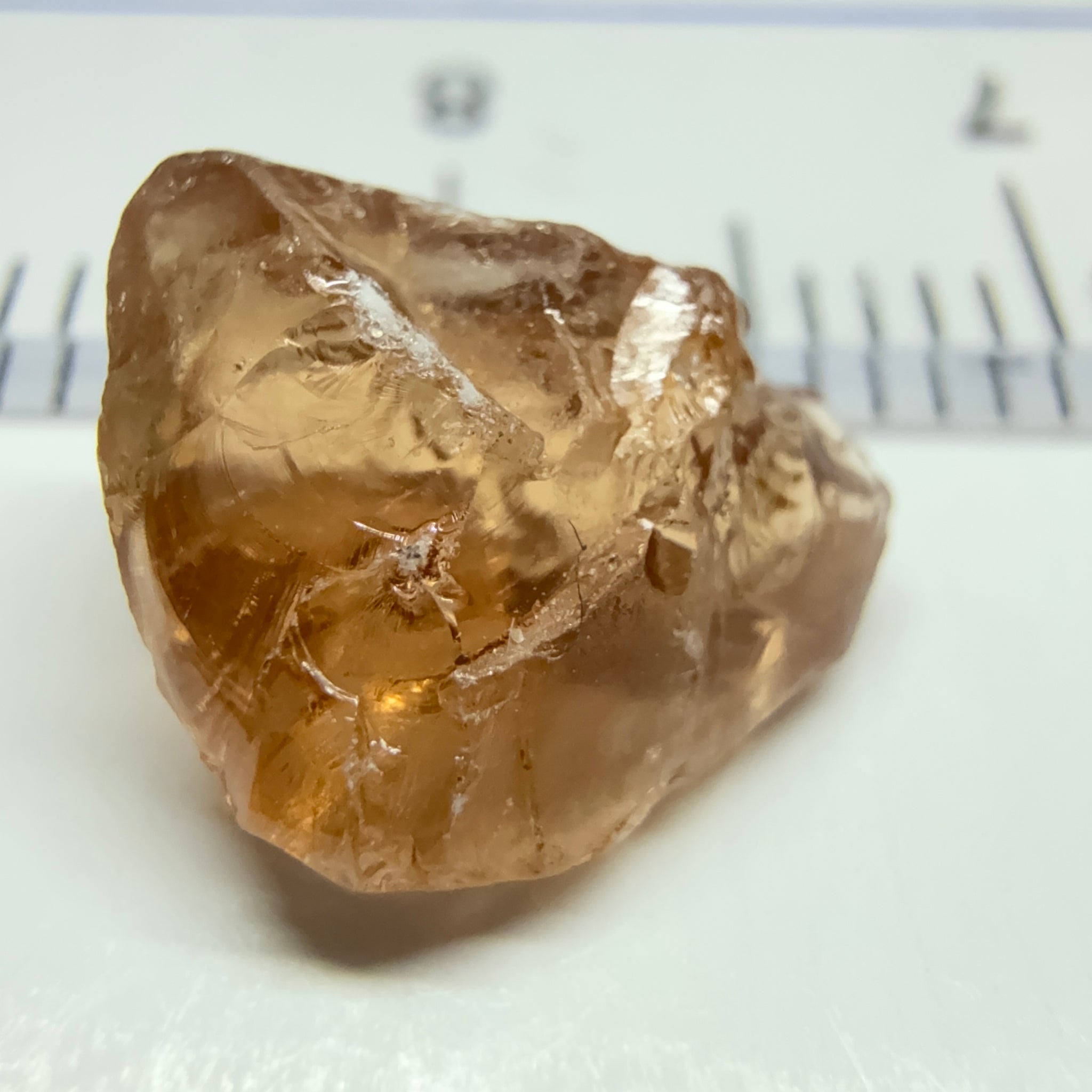 Peach Malaya Garnet, 3.97ct, challenging shape, gunk on outside, will come off on preform, rest vvs, Unheated Untreated, Umba Valley Tanzania
