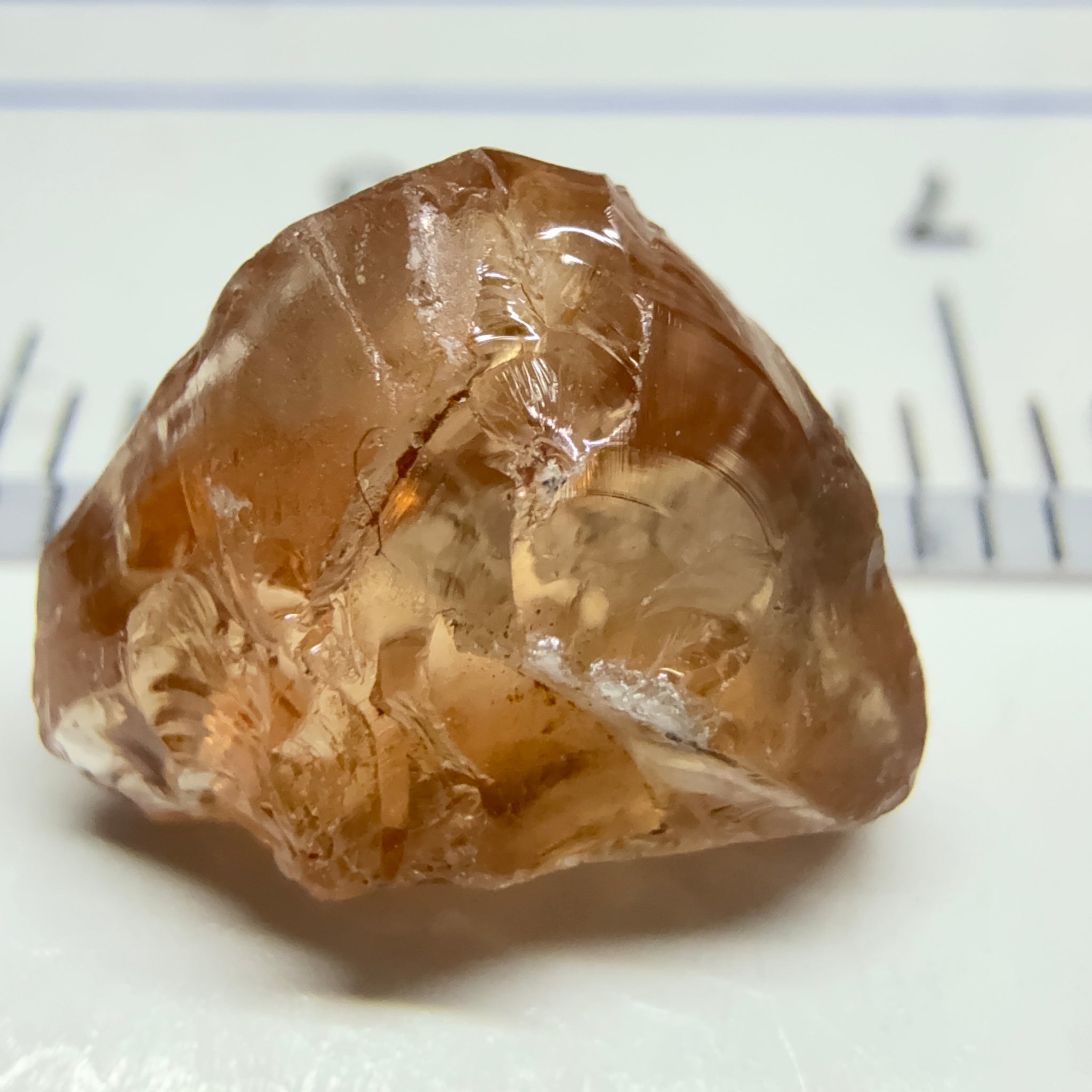 Peach Malaya Garnet, 3.97ct, challenging shape, gunk on outside, will come off on preform, rest vvs, Unheated Untreated, Umba Valley Tanzania