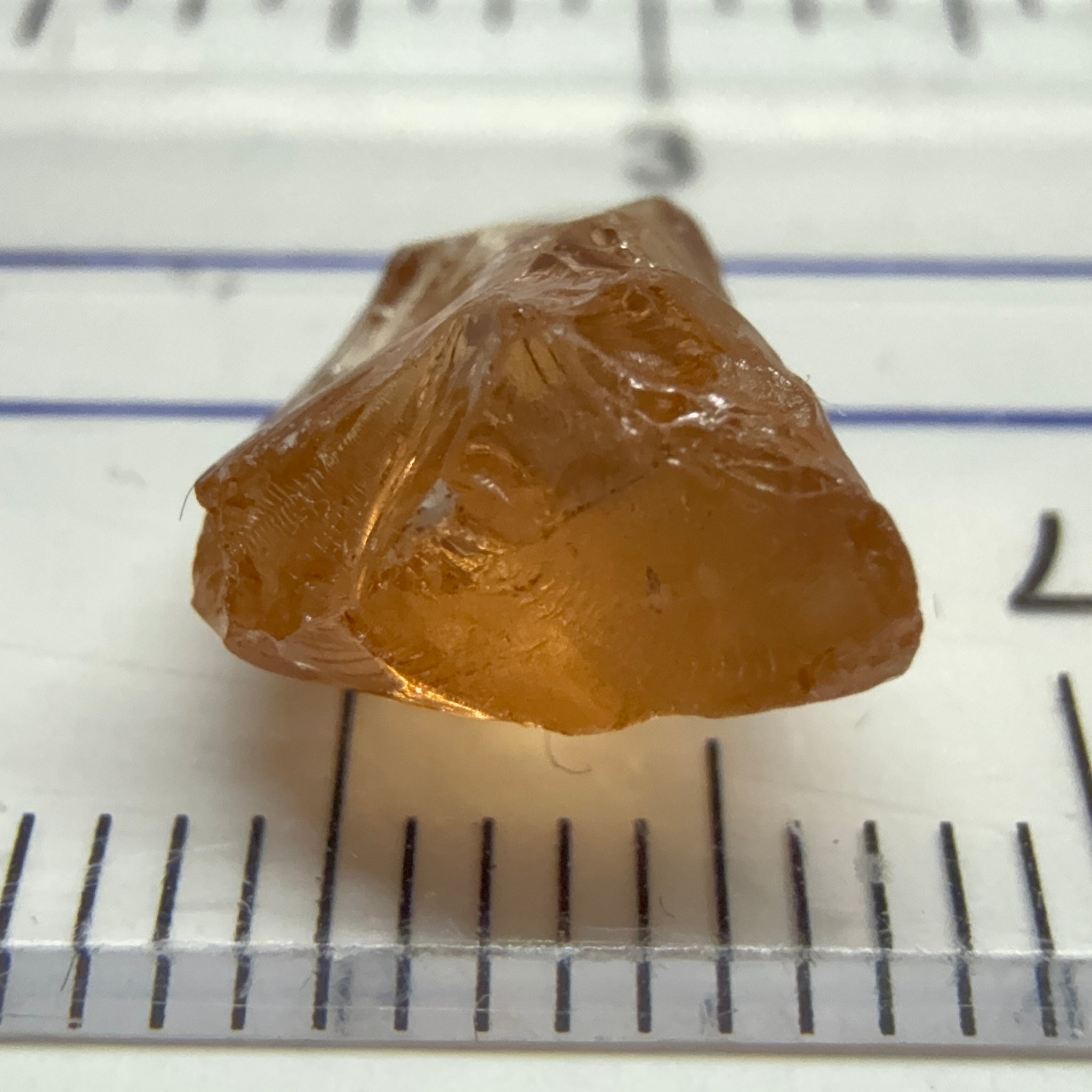 Peach Malaya Garnet, 3.97ct, challenging shape, gunk on outside, will come off on preform, rest vvs, Unheated Untreated, Umba Valley Tanzania