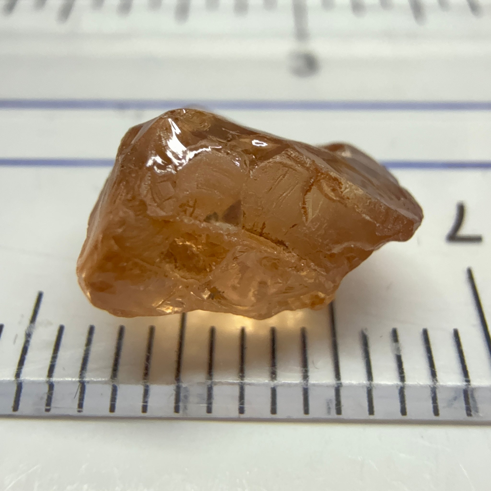 Peach Malaya Garnet, 3.97ct, challenging shape, gunk on outside, will come off on preform, rest vvs, Unheated Untreated, Umba Valley Tanzania