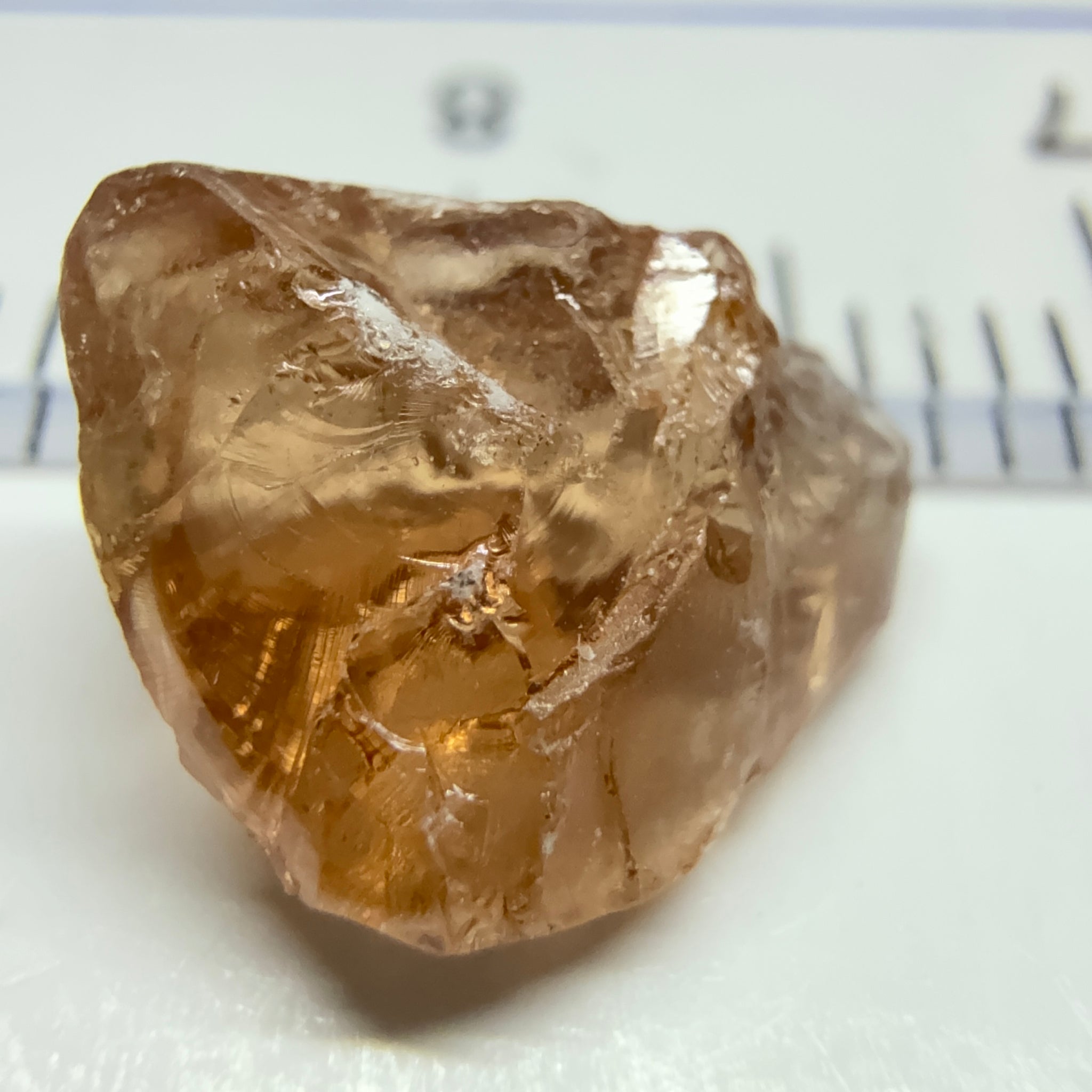 Peach Malaya Garnet, 3.97ct, challenging shape, gunk on outside, will come off on preform, rest vvs, Unheated Untreated, Umba Valley Tanzania