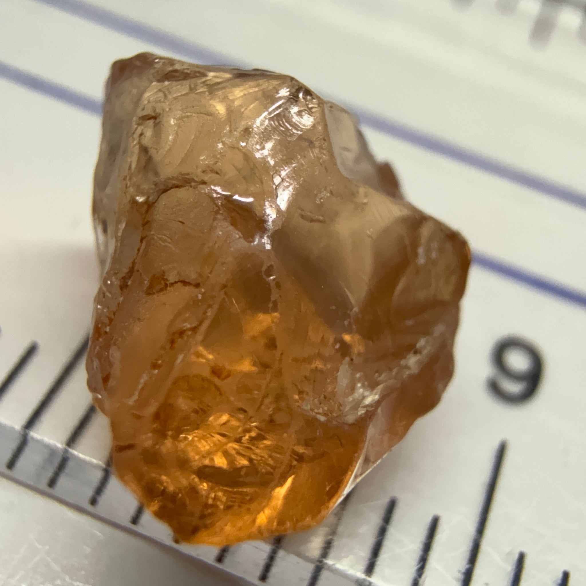 Peach Malaya Garnet, 3.97ct, challenging shape, gunk on outside, will come off on preform, rest vvs, Unheated Untreated, Umba Valley Tanzania
