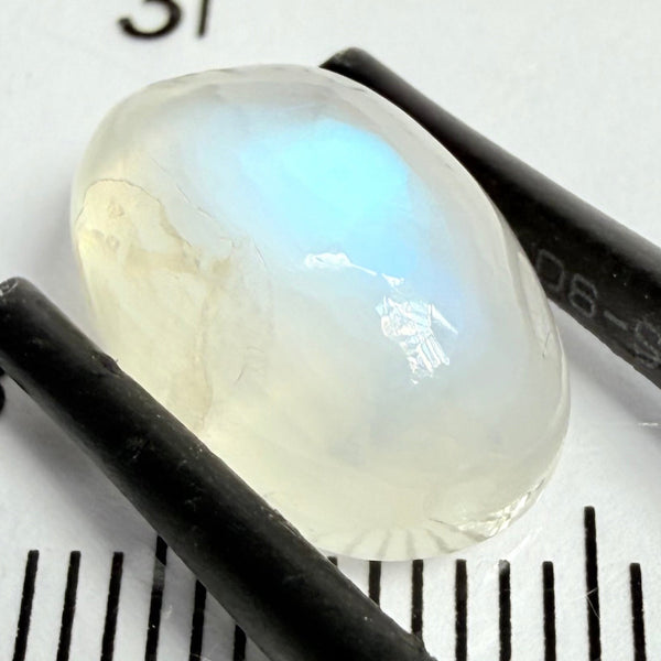 Blue Sheen Moonstone Cabochon, 6.35ct, Tanzania, Untreated Unheated, the sheen is more sleeping to one long end in this one
