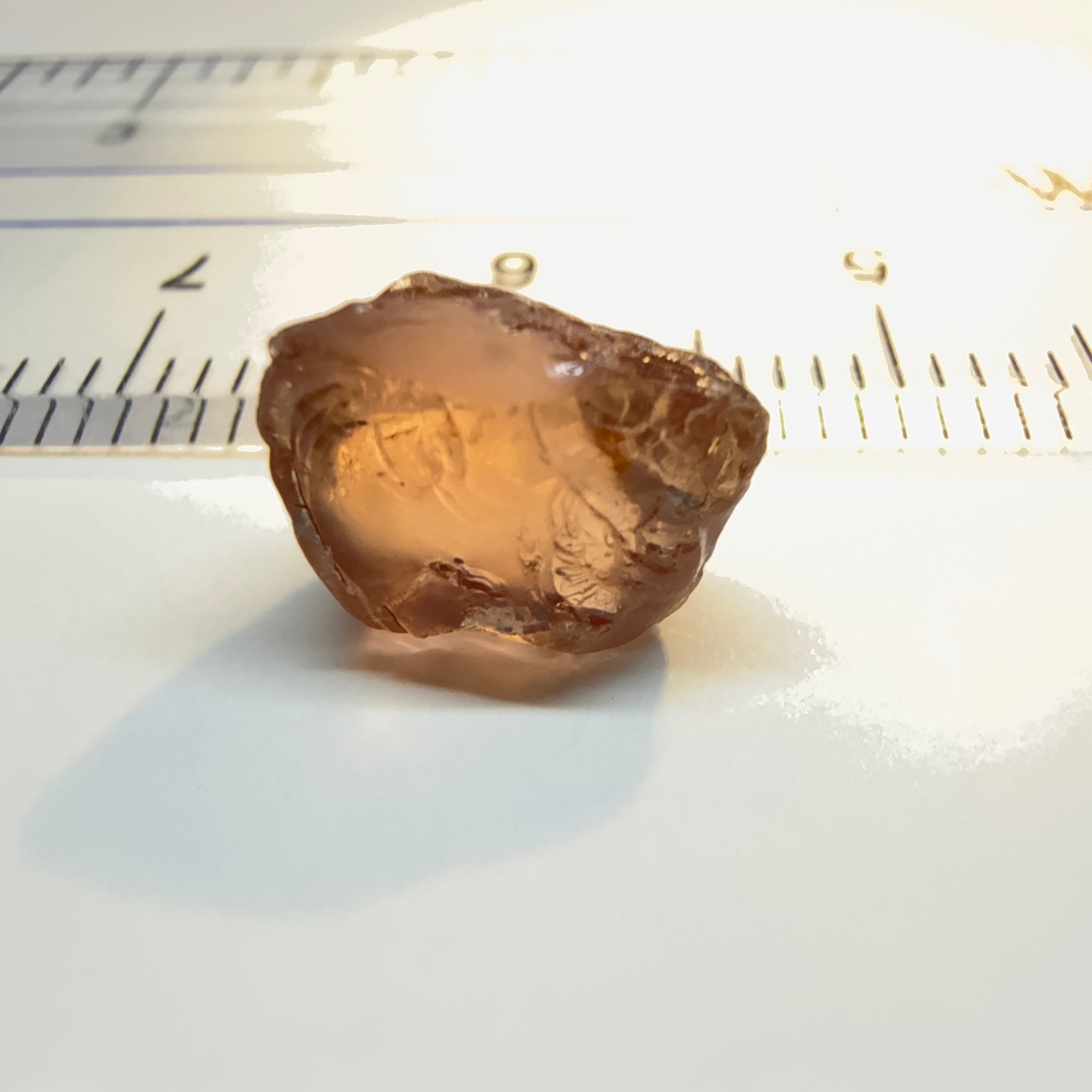 Peach Malaya Colour Shift Garnet, 4.26ct, some spots on the outside, will come off on preform, see super enlarged photos, rest vvs-if, Unheated Untreated, Umba Valley Tanzania