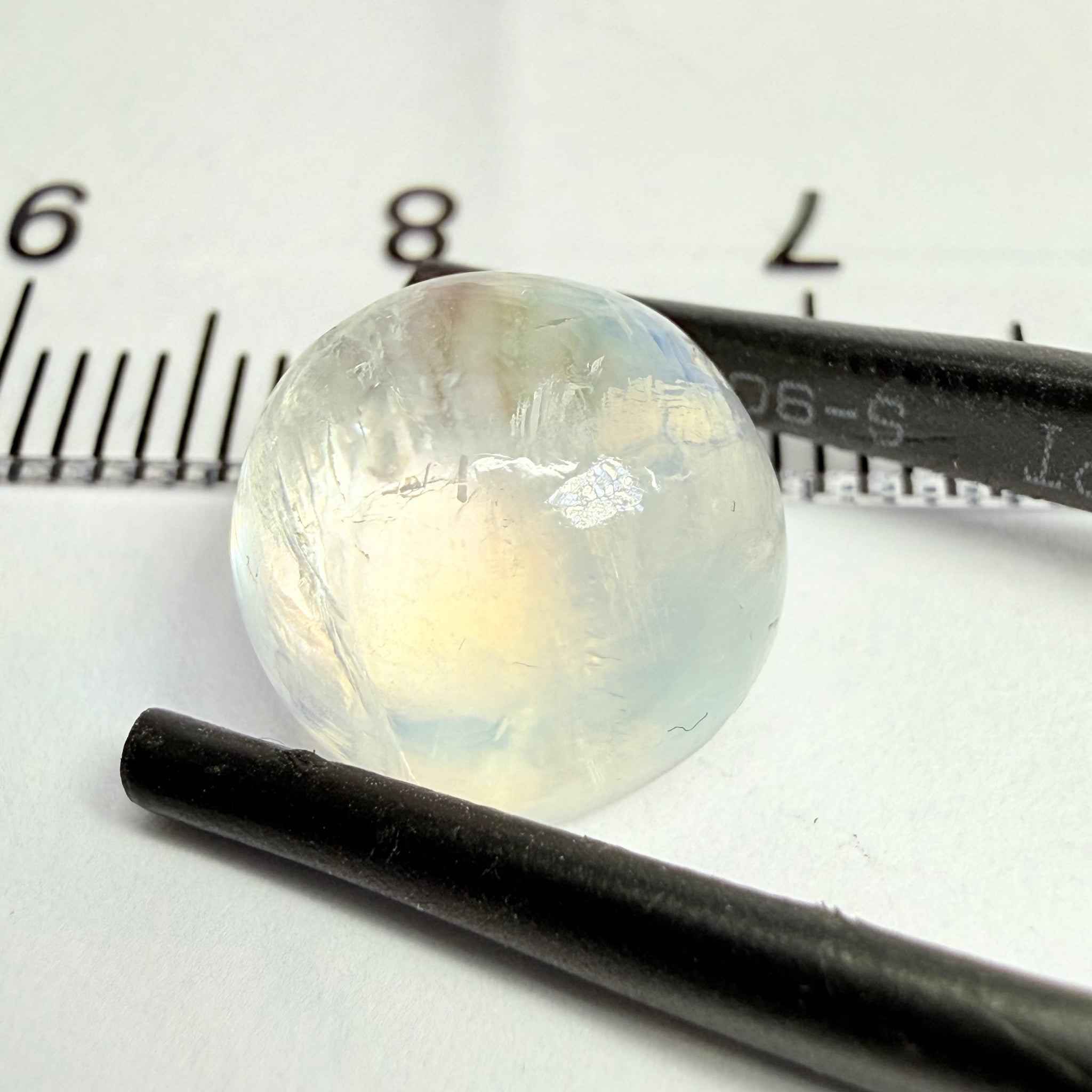 Blue Sheen Moonstone Cabochon, 7.07ct, Tanzania, Untreated Unheated, the sheen is more sleeping to one long end in this one