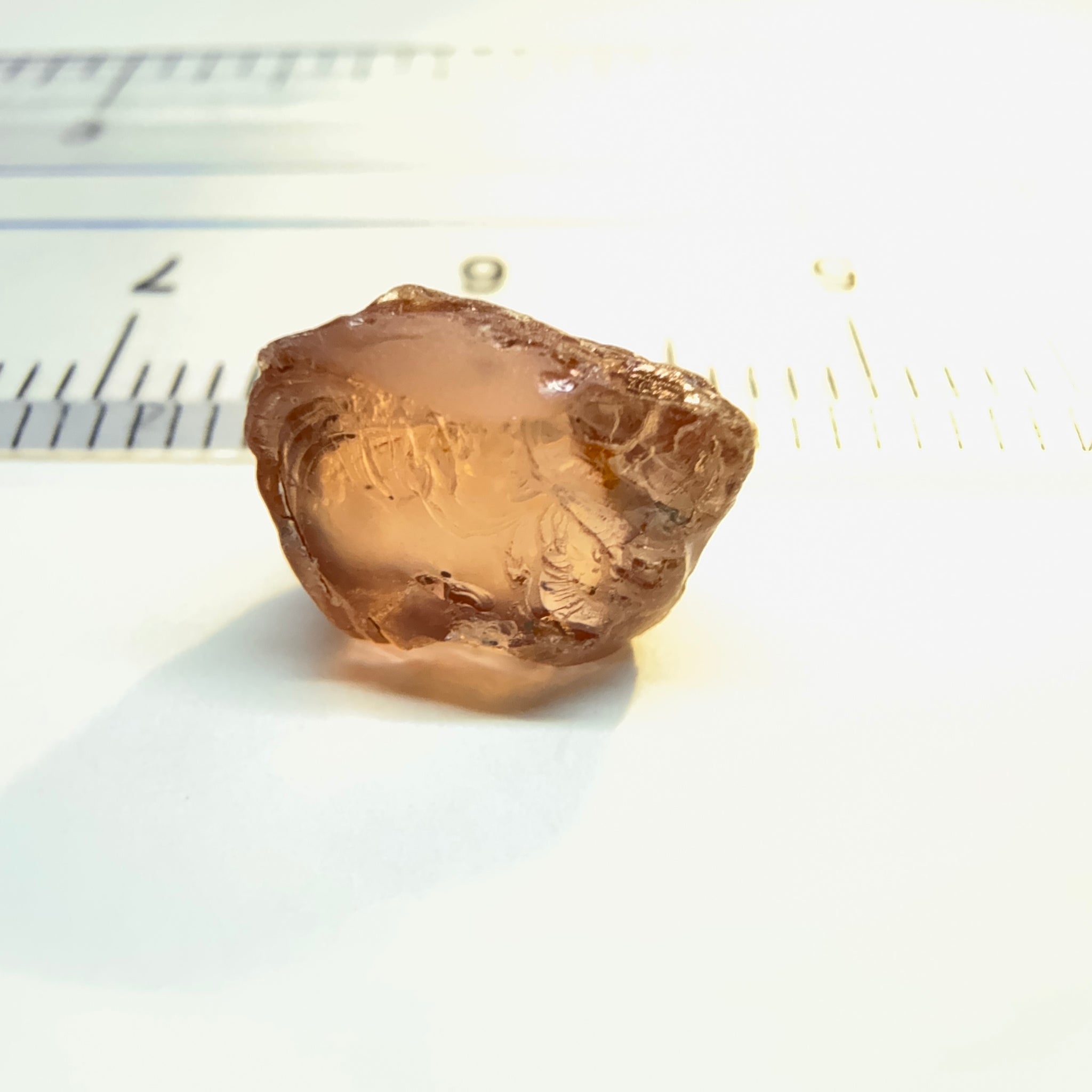 Peach Malaya Colour Shift Garnet, 4.26ct, some spots on the outside, will come off on preform, see super enlarged photos, rest vvs-if, Unheated Untreated, Umba Valley Tanzania
