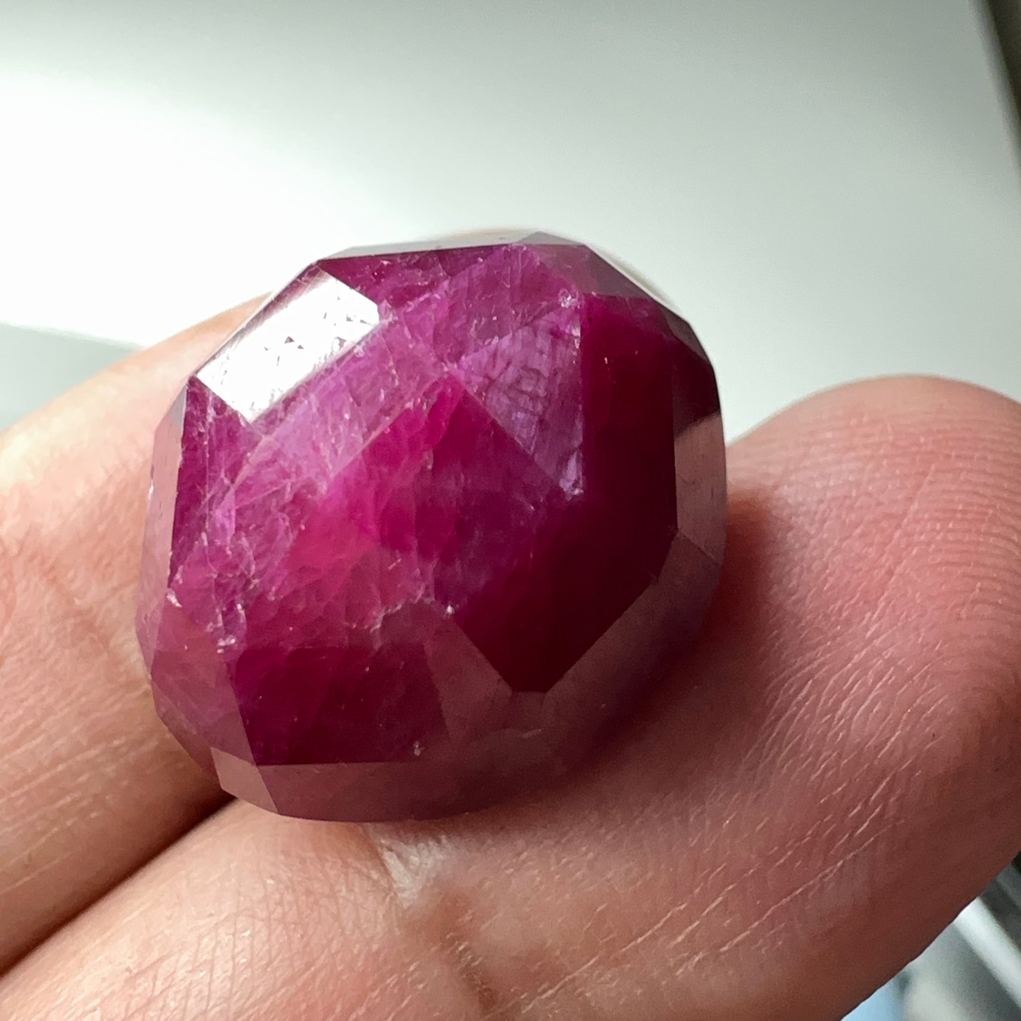 Faceted Ruby Cab, 36.89ct, Longido, Tanzania, UNTREATED, UNHEATED. 19 x 17 x 10.5mm