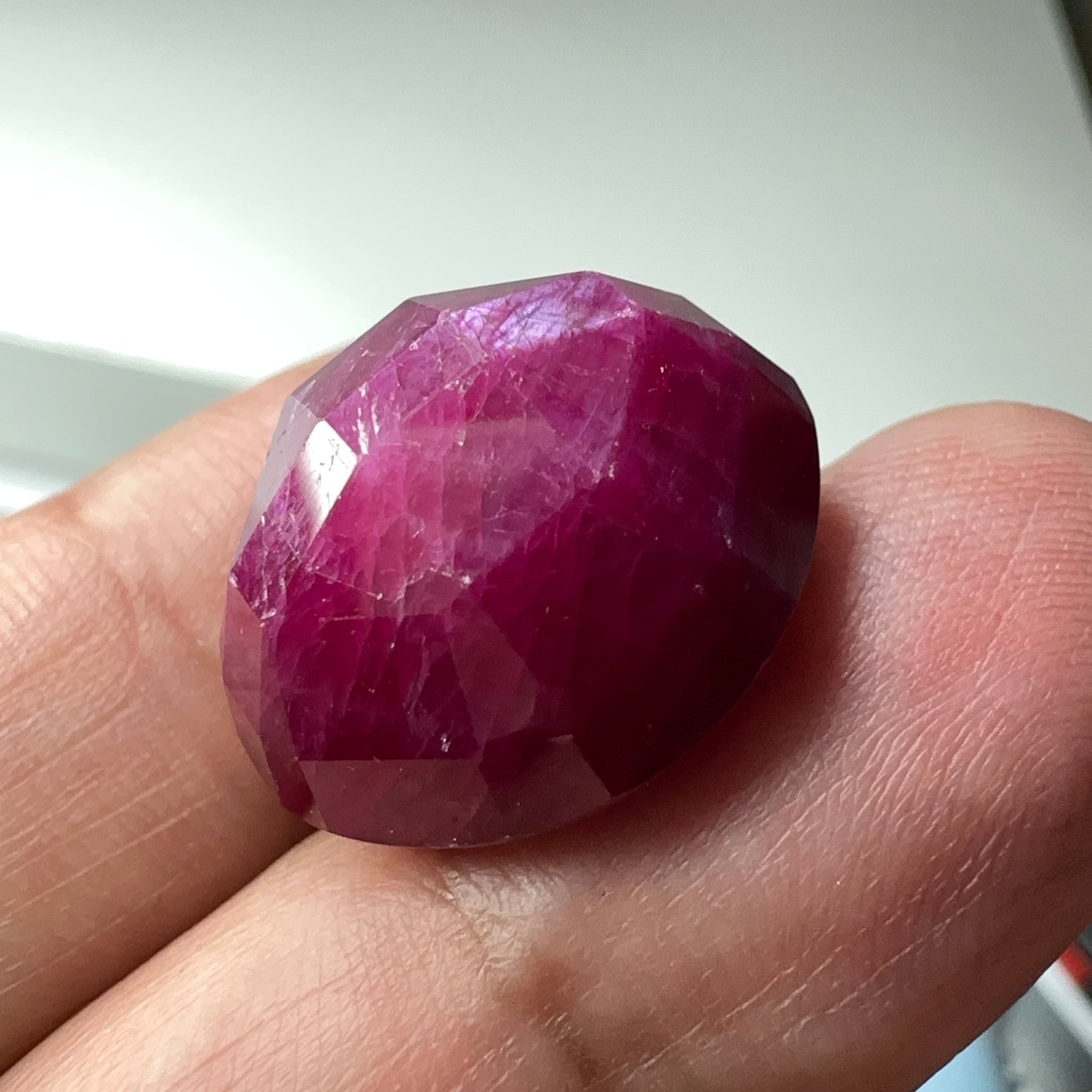 Faceted Ruby Cab, 36.89ct, Longido, Tanzania, UNTREATED, UNHEATED. 19 x 17 x 10.5mm