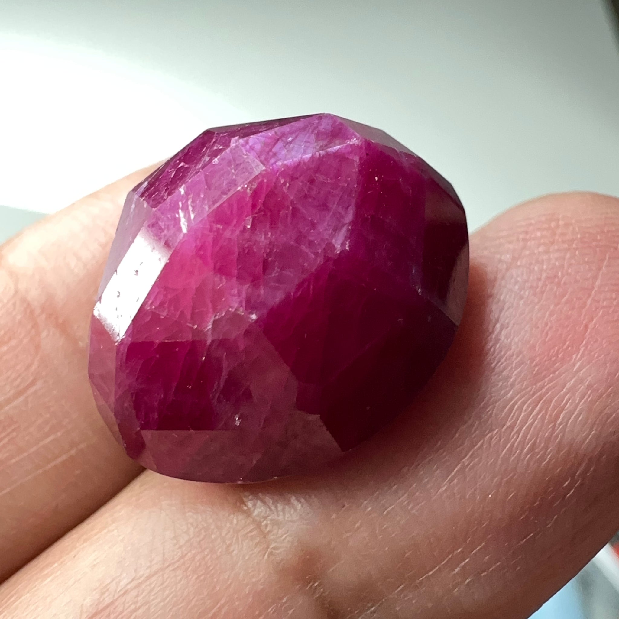 Faceted Ruby Cab, 36.89ct, Longido, Tanzania, UNTREATED, UNHEATED. 19 x 17 x 10.5mm