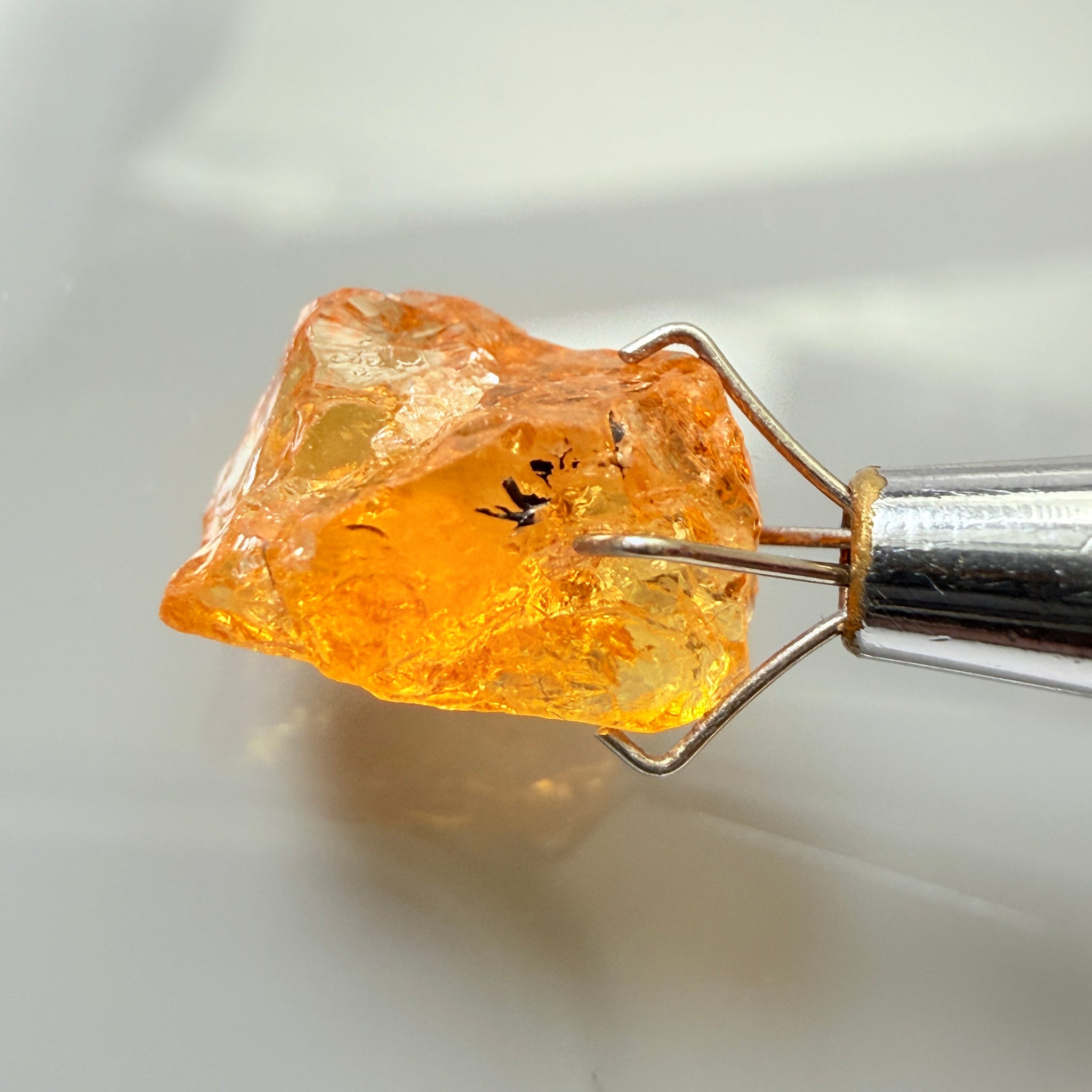 Mandarin Garnet, 5.38ct, Loliondo, Tanzania, Untreated Unheated, slightly included and you might have to slice it in two because of the shape