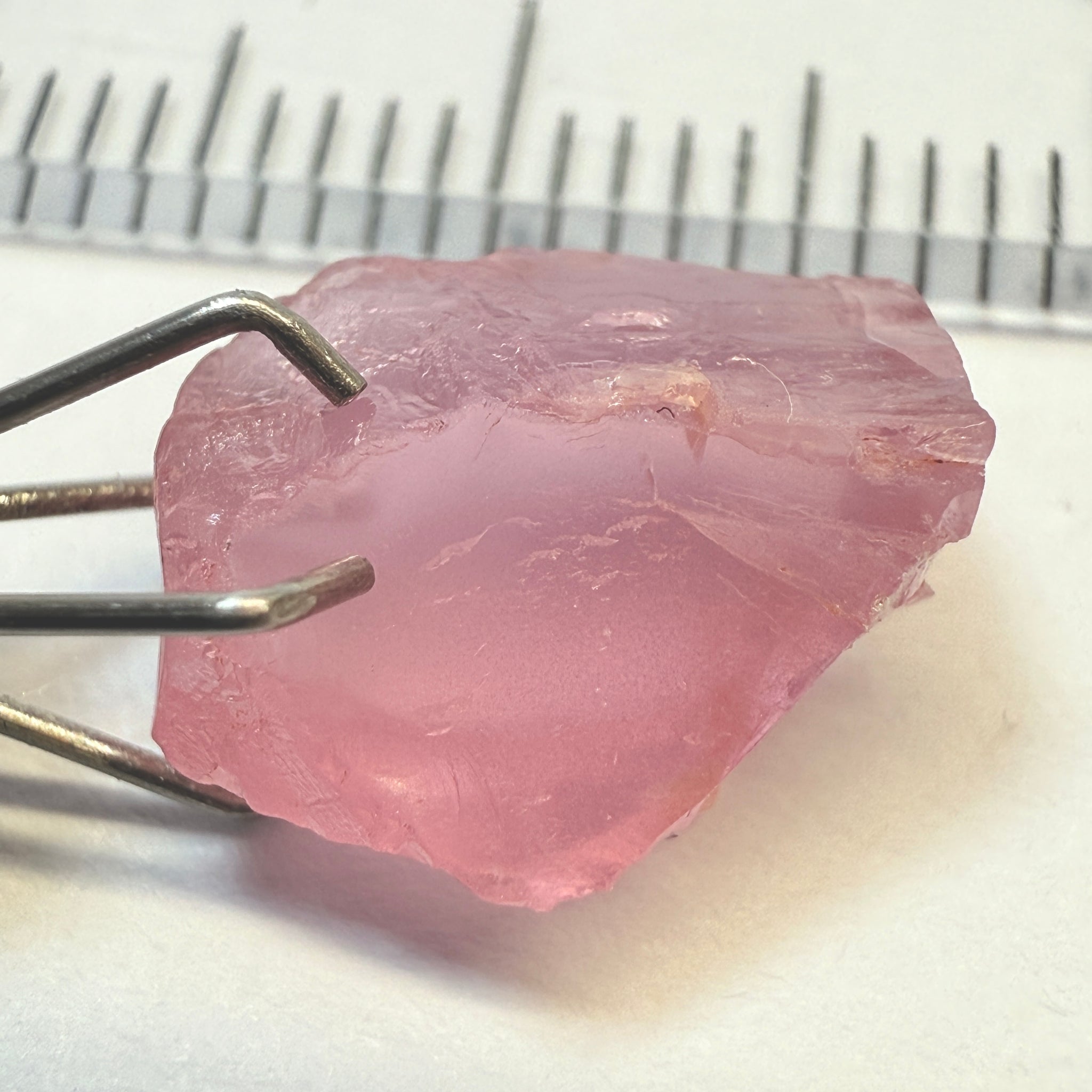 Spinel, Baby Pink, 3.88ct, Tanzania, Untreated Unheated, silky stone with inclusion coming in 2mm into the stone, flat shape, not for faceting but good for setting as is