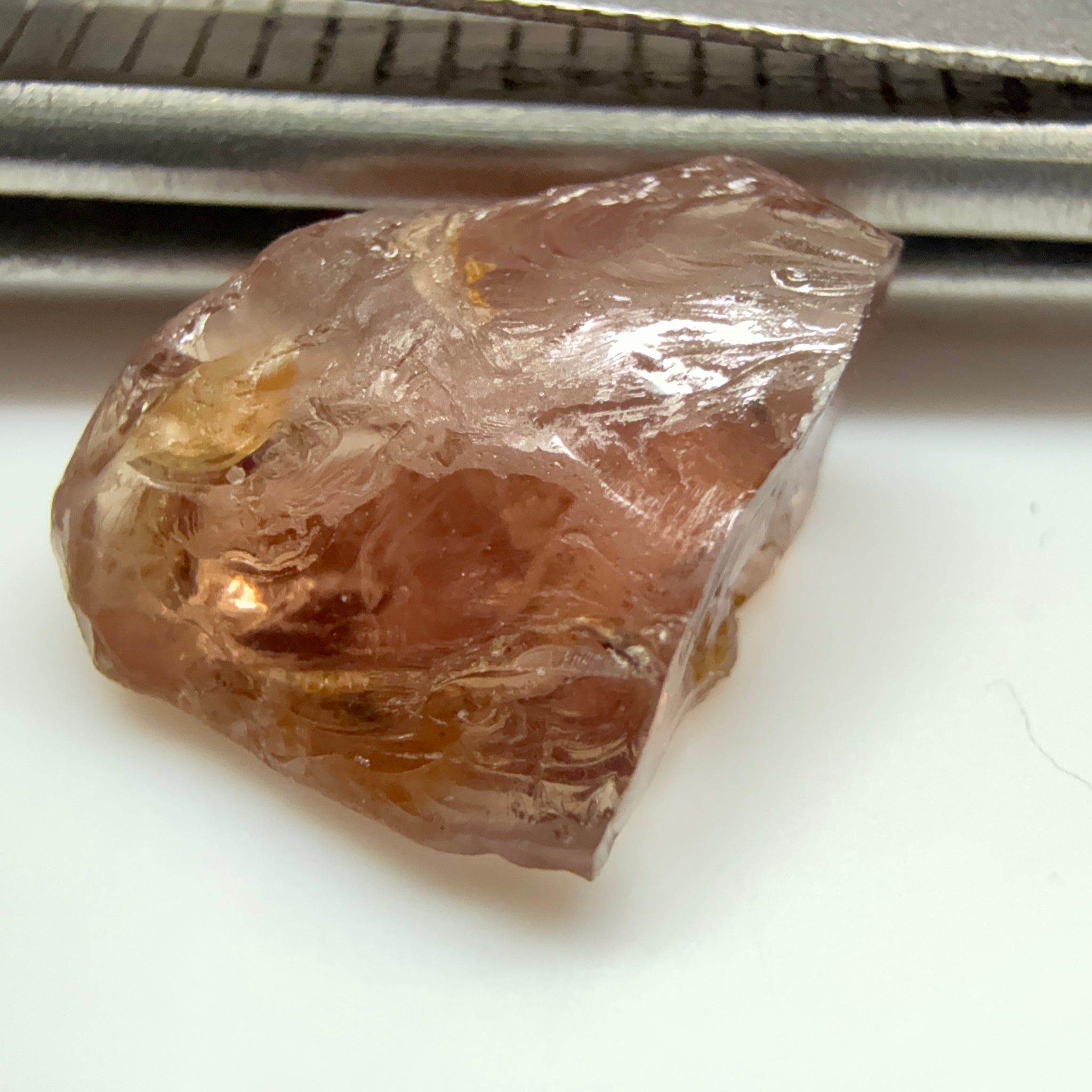Peach Malaya Garnet, 5.30ct, vvs + silky and flattish shape, Unheated Untreated, Umba Valley Tanzania