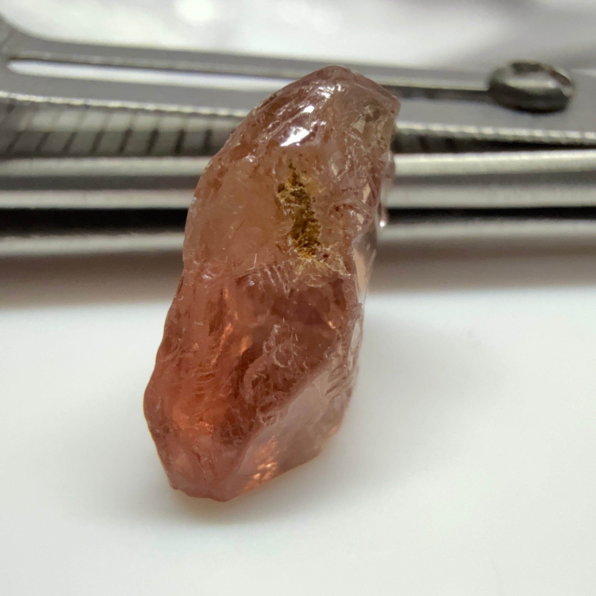 Peach Malaya Garnet, 5.30ct, vvs + silky and flattish shape, Unheated Untreated, Umba Valley Tanzania