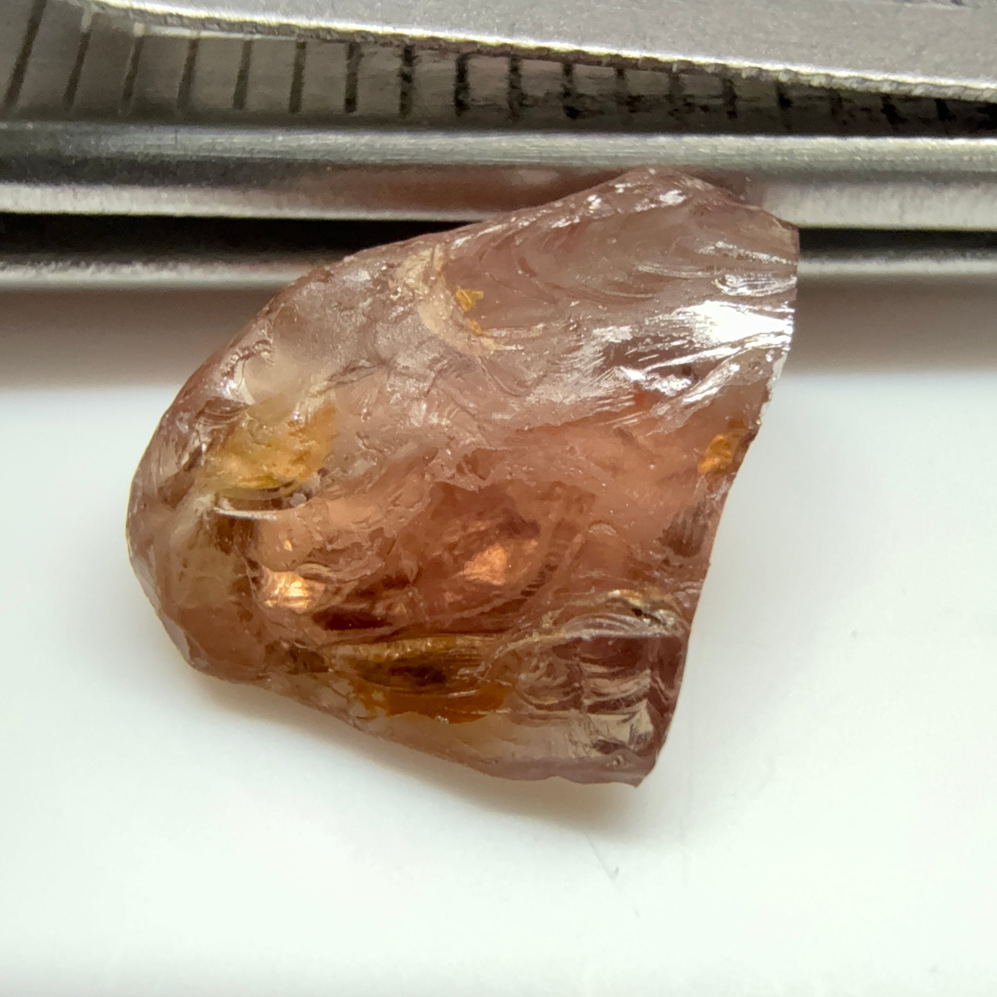 Peach Malaya Garnet, 5.30ct, vvs + silky and flattish shape, Unheated Untreated, Umba Valley Tanzania