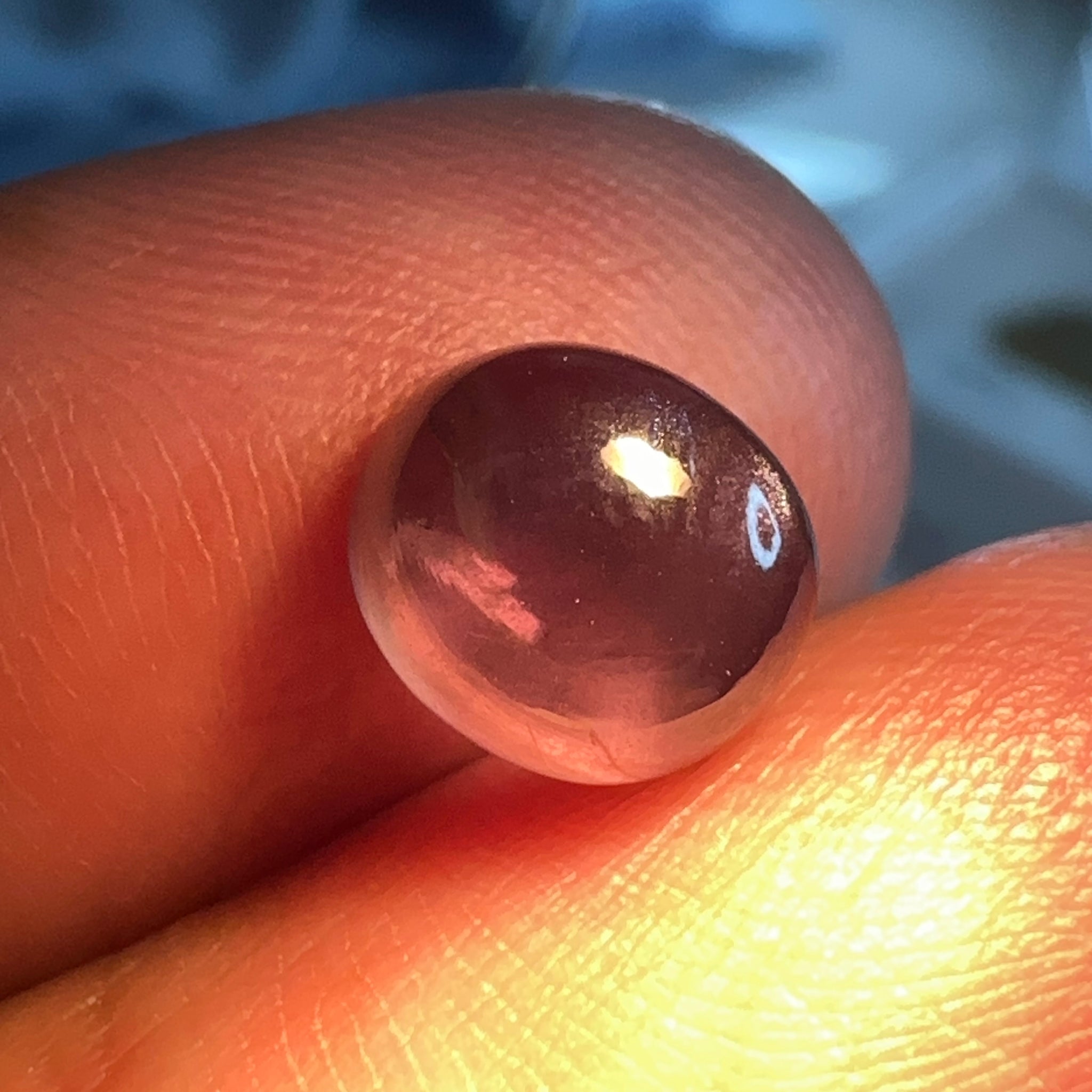 Colour Change Sapphire Cabochon, 3.52ct, Umba Valley, Tanzania. Untreated Unheated. Seems to have silk that appears as a moving spot