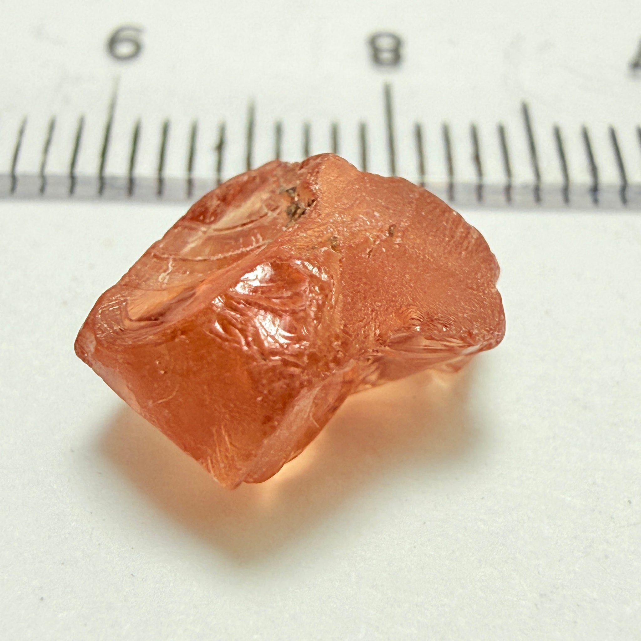 Peach Malaya Garnet, 5.97ct, vvs-if with slight crack on skin, challenging shape, Unheated Untreated, Umba Valley Tanzania