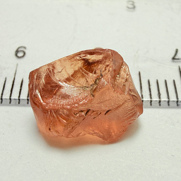 Peach Malaya Garnet, 5.97ct, vvs-if with slight crack on skin, challenging shape, Unheated Untreated, Umba Valley Tanzania
