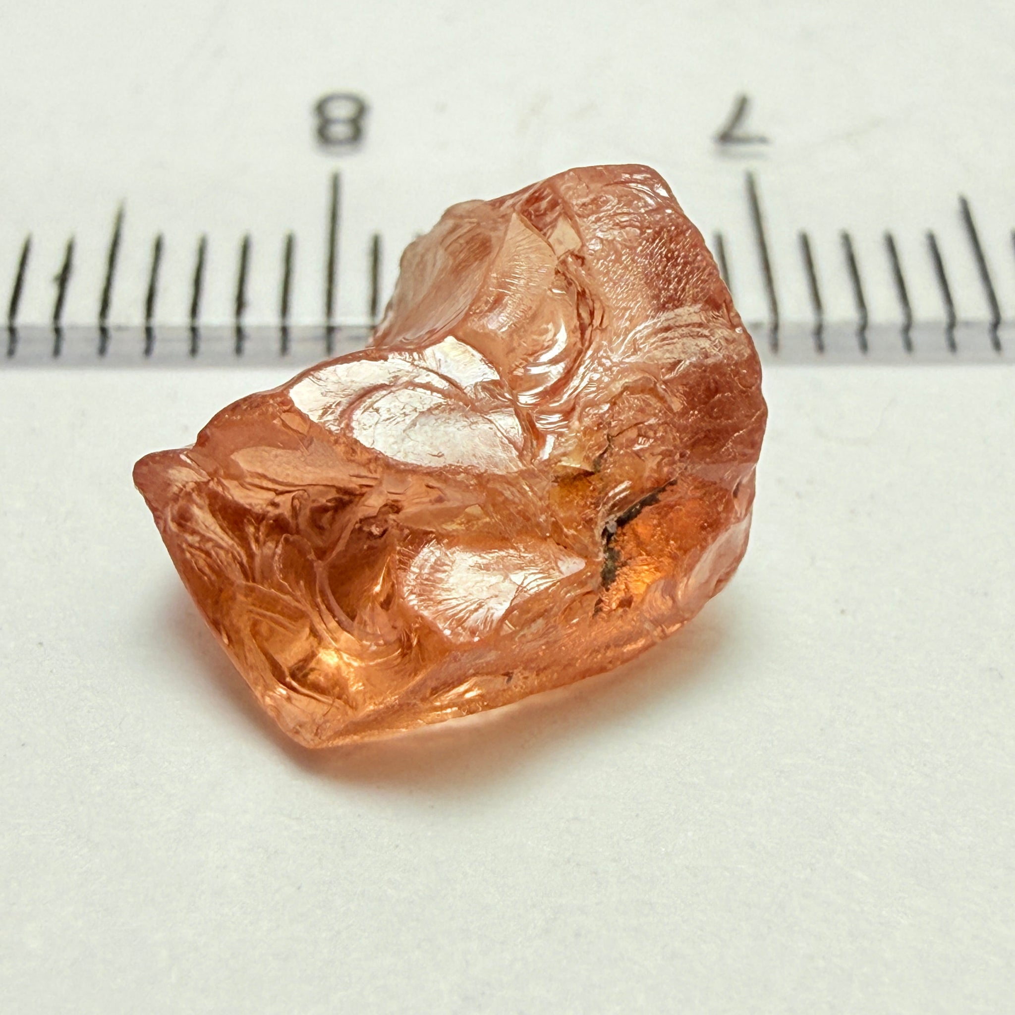 Peach Malaya Garnet, 5.97ct, vvs-if with slight crack on skin, challenging shape, Unheated Untreated, Umba Valley Tanzania