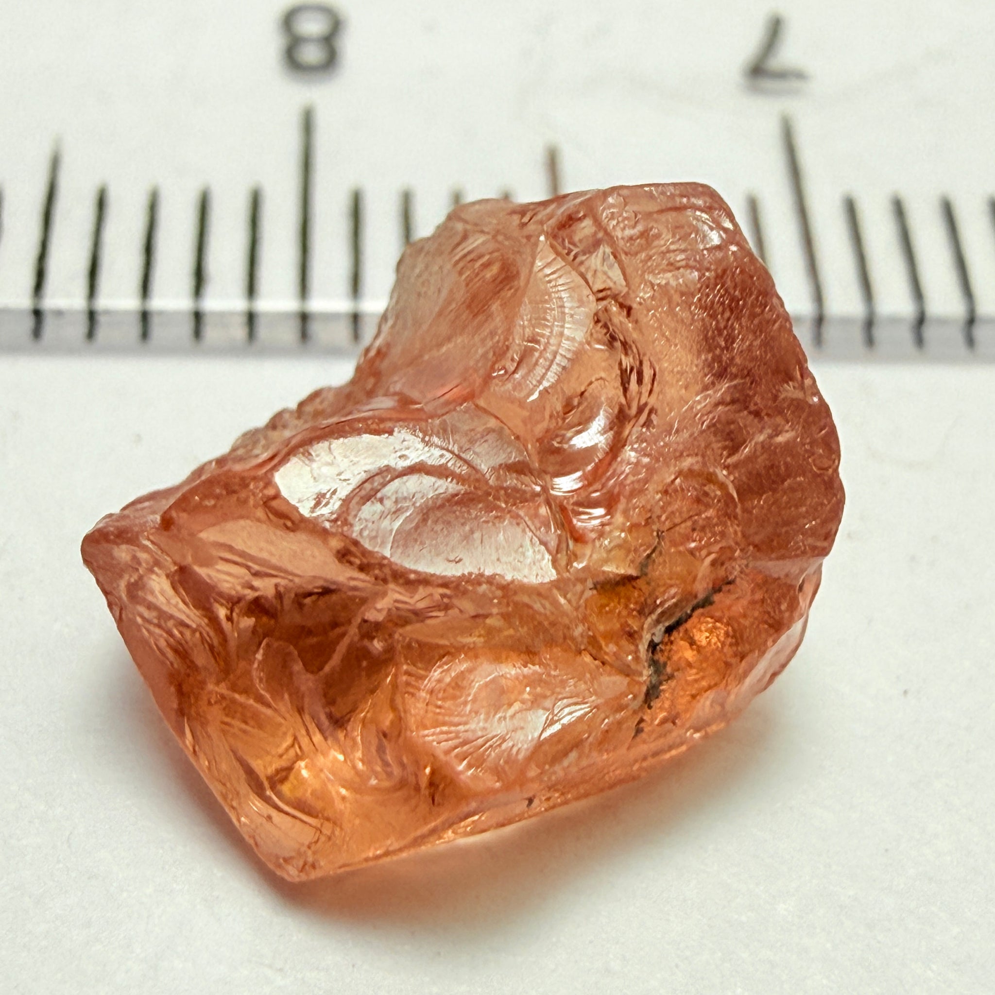 Peach Malaya Garnet, 5.97ct, vvs-if with slight crack on skin, challenging shape, Unheated Untreated, Umba Valley Tanzania