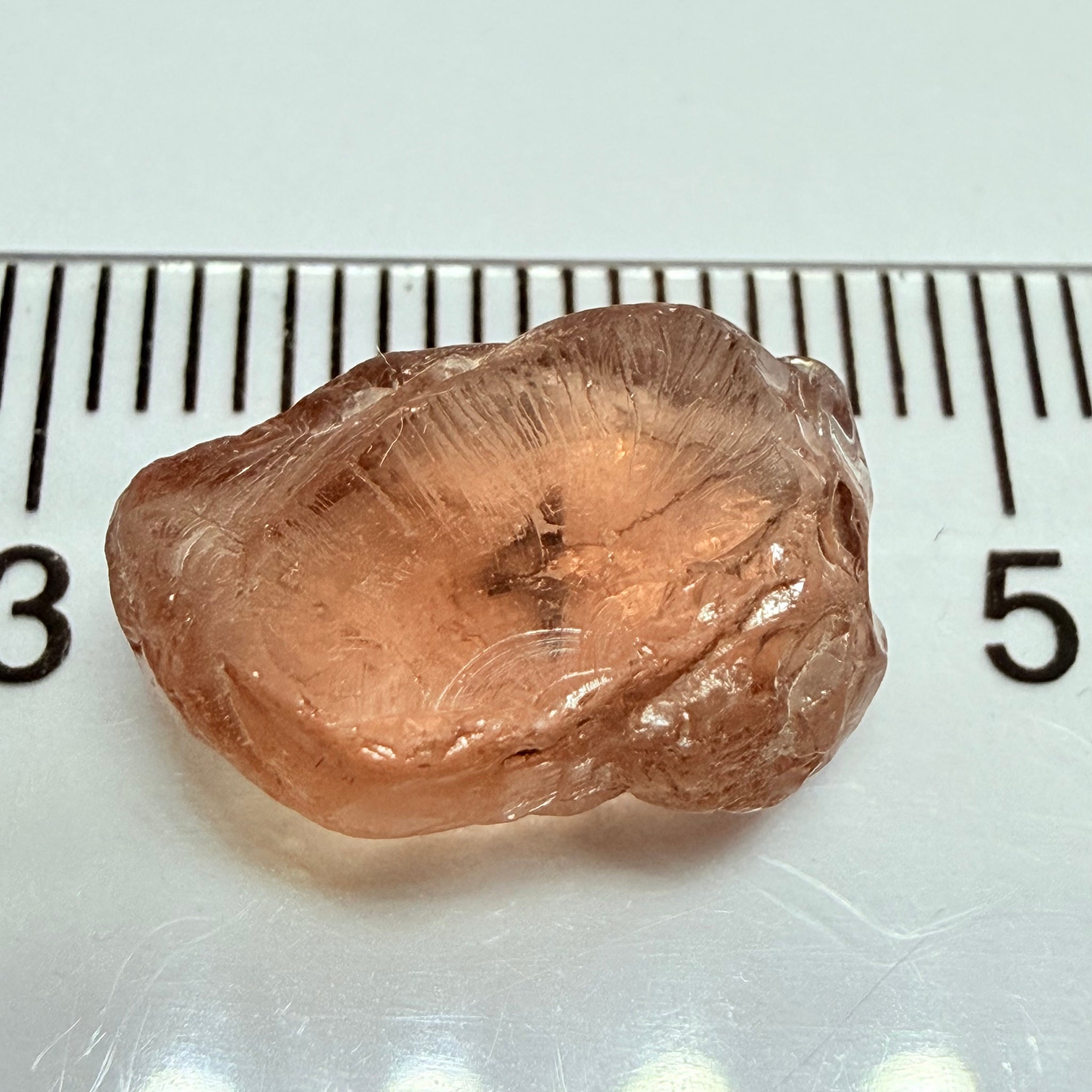 Malaya Garnet, 8.03ct, Tanzania, Untreated Unheated, fine needles causing a silky appearance, flat shape, see side pics