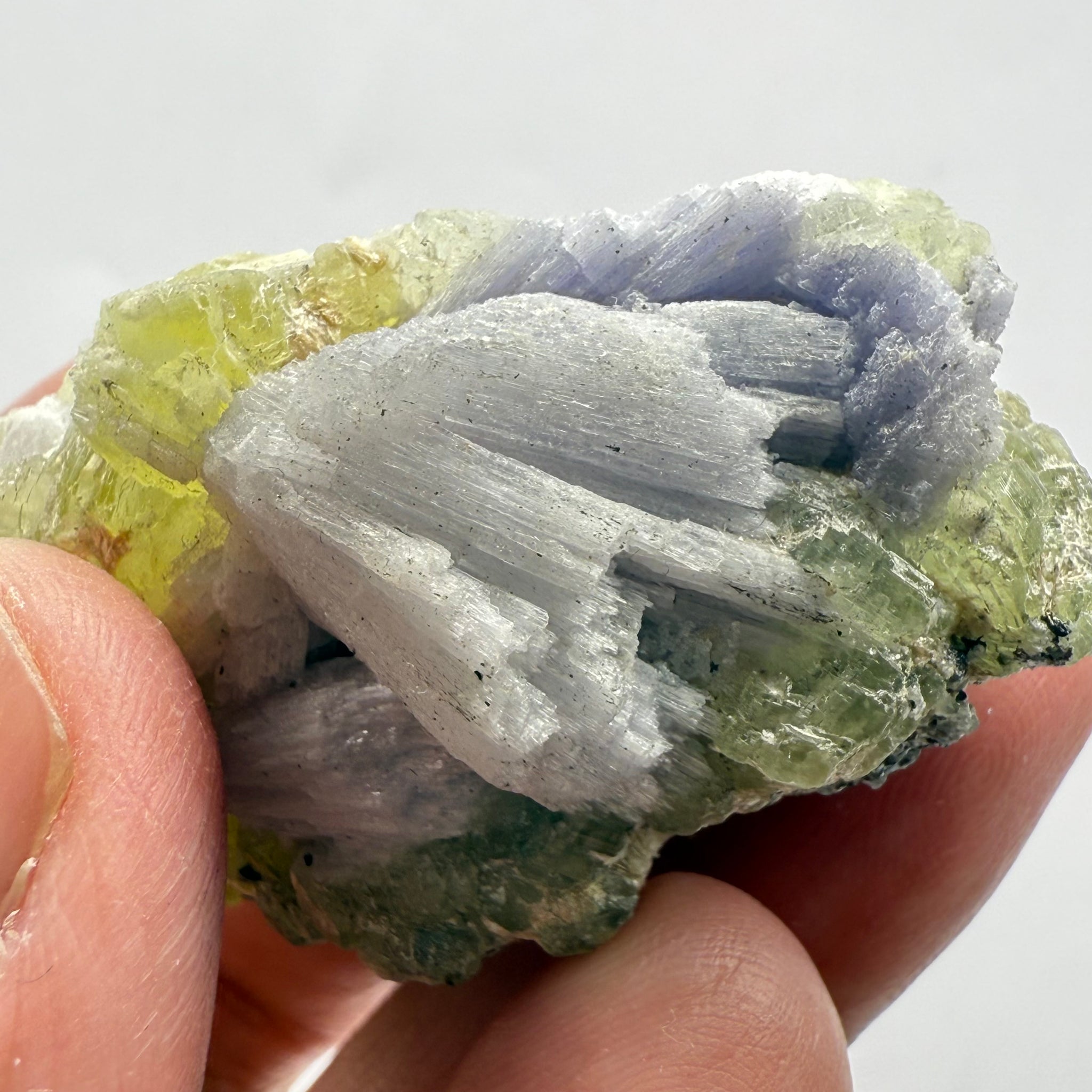 Prehnite with Tanzanite Crystal, 244.52ct Tanzania, Untreated Unheated