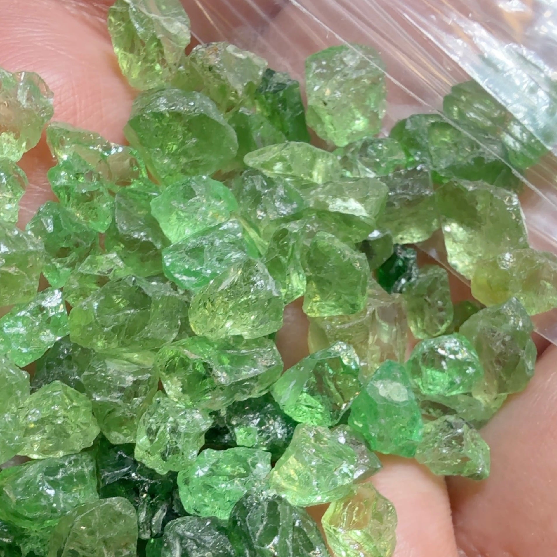 Tsavorite Garnet Lot, 33.40gm / 167.00ct Lot, Tanzania, Untreated Unheated, mixed grades from Slightly Veiled, Slightly Included to Included, there are some mint Tourmalines in here too, you will have to go though them with a dichroscope
