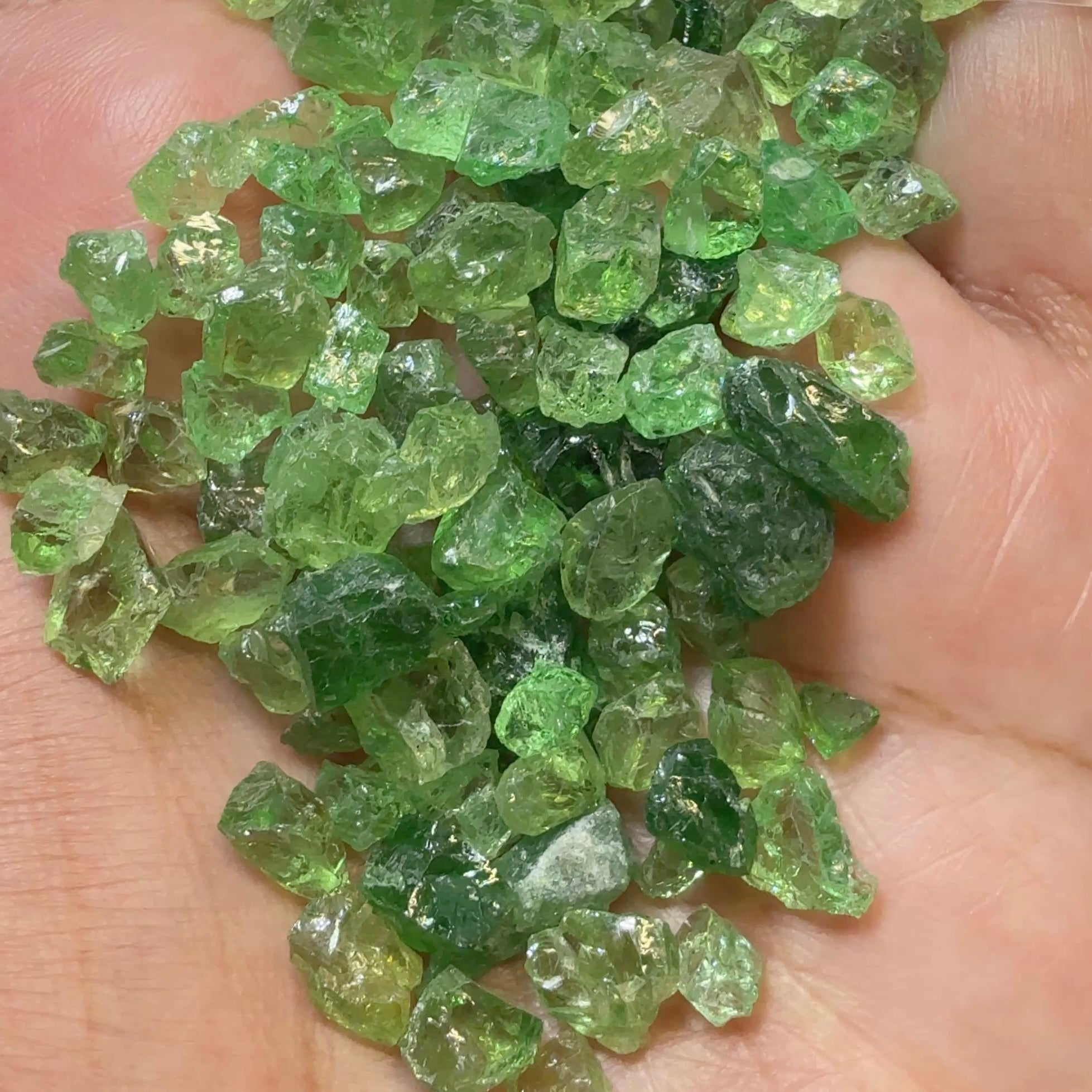 Tsavorite Garnet Lot, 33.40gm / 167.00ct Lot, Tanzania, Untreated Unheated, mixed grades from Slightly Veiled, Slightly Included to Included, there are some mint Tourmalines in here too, you will have to go though them with a dichroscope
