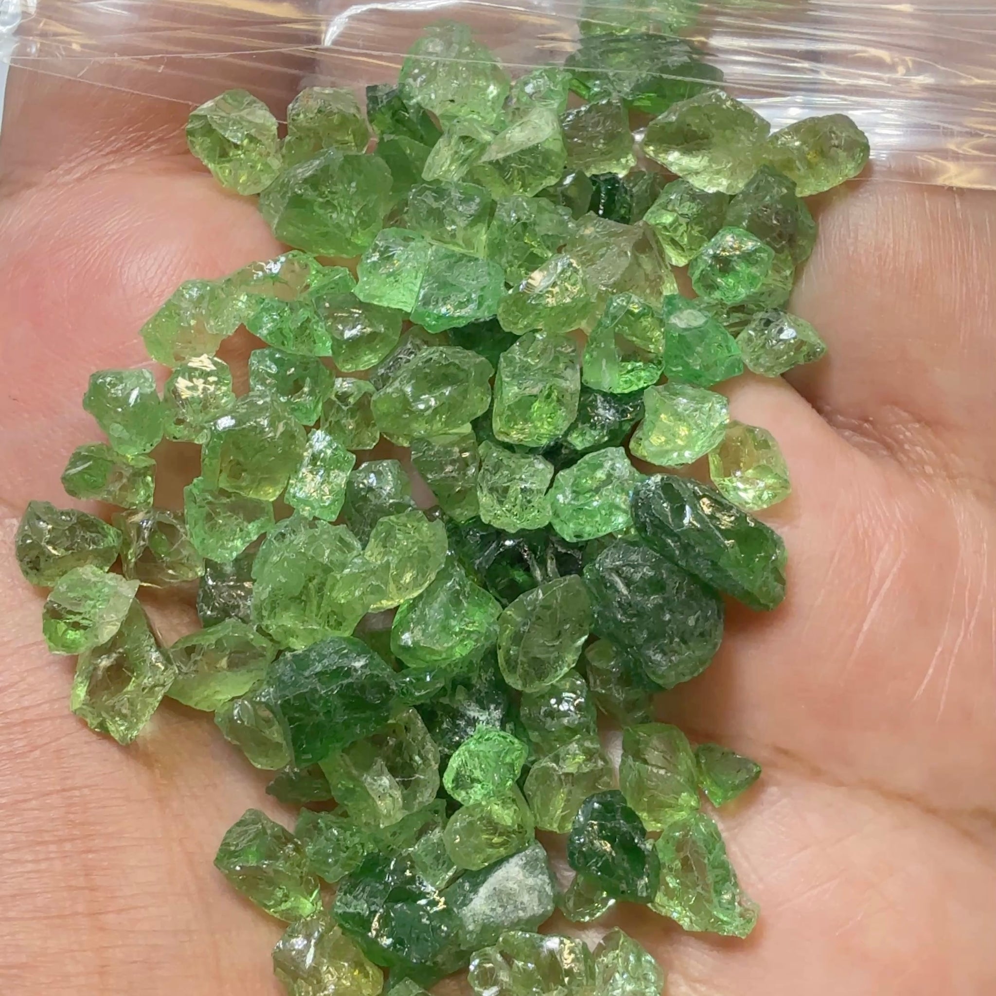 Tsavorite Garnet Lot, 33.40gm / 167.00ct Lot, Tanzania, Untreated Unheated, mixed grades from Slightly Veiled, Slightly Included to Included, there are some mint Tourmalines in here too, you will have to go though them with a dichroscope