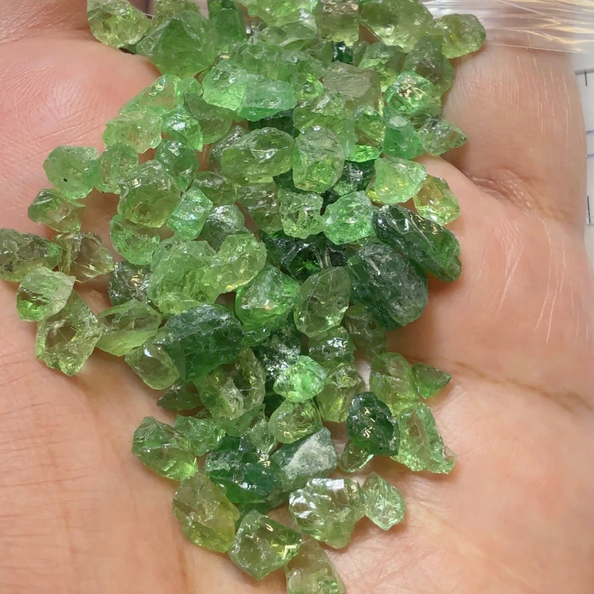 Tsavorite Garnet Lot, 33.40gm / 167.00ct Lot, Tanzania, Untreated Unheated, mixed grades from Slightly Veiled, Slightly Included to Included, there are some mint Tourmalines in here too, you will have to go though them with a dichroscope