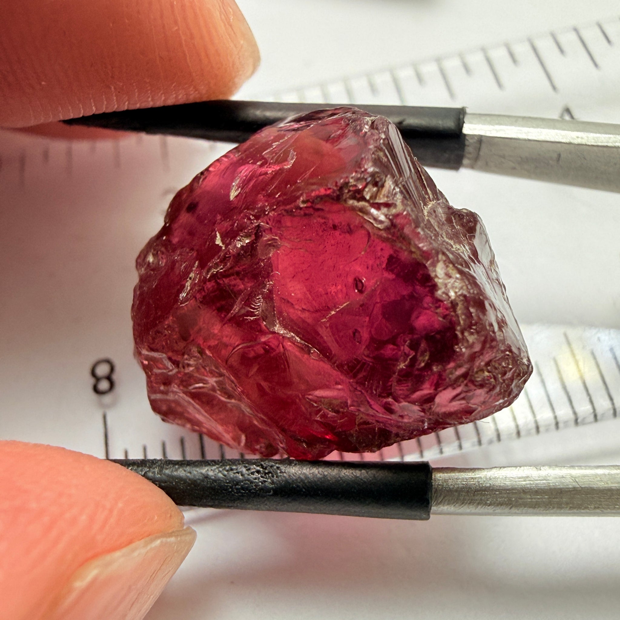 Tanga Garnet, 28.92ct, Tanzania, Untreated Unheated, dividing veil, you will need to slice this in half, both pieces will have very slight silk