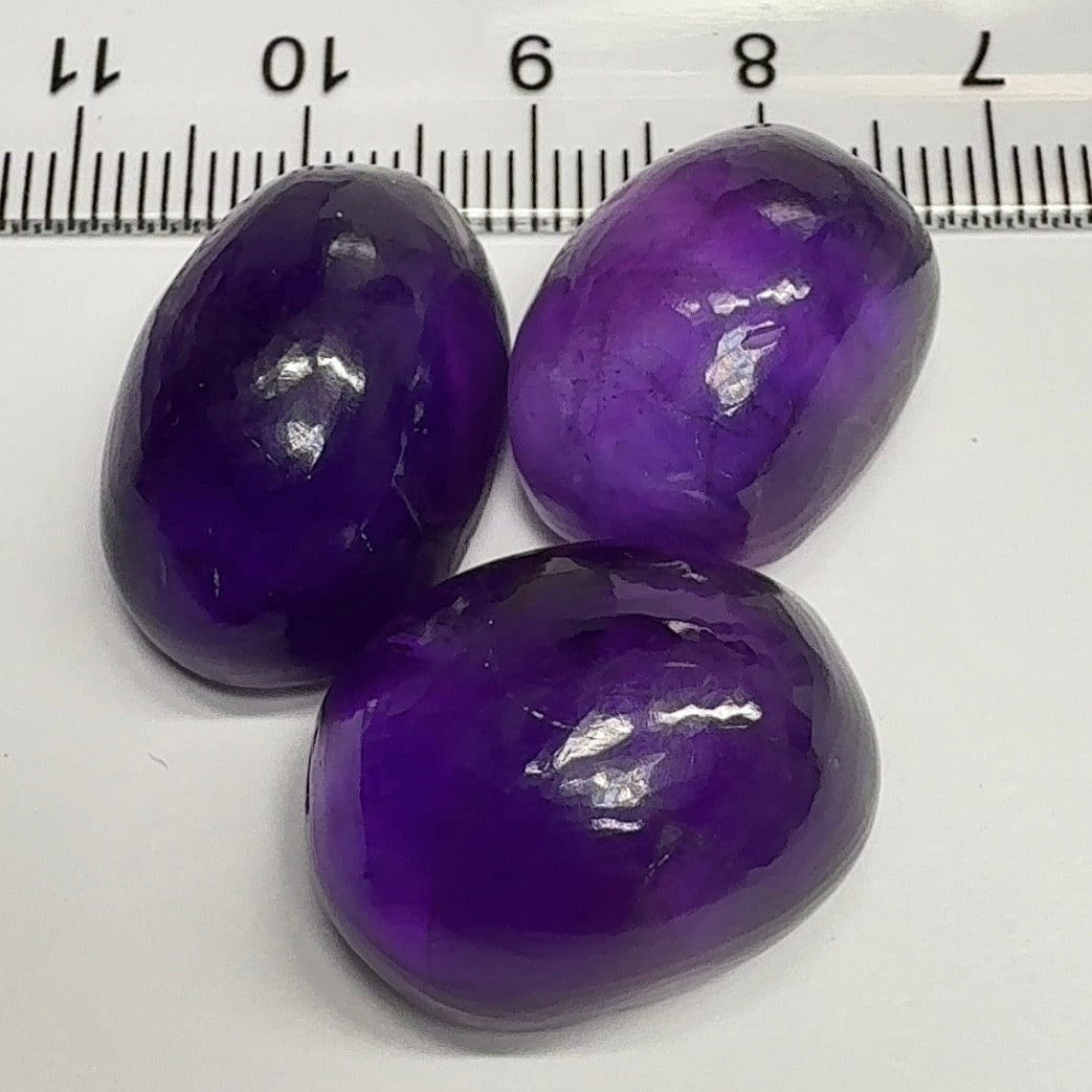 Rwanda Amethyst Cabochon Lot, 87.58ct, Untreated Unheated, 26.61ct-32.48ct