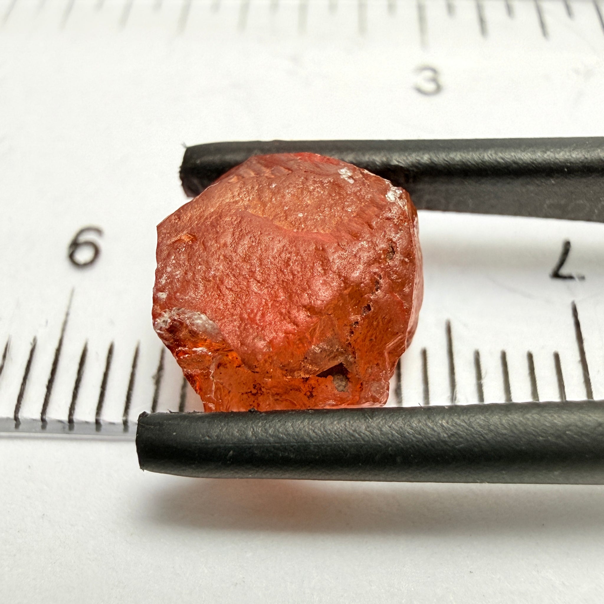 Malaya Garnet, 5.65ct, Tanzania, Untreated Unheated, slightly included and slight surface groove on one side