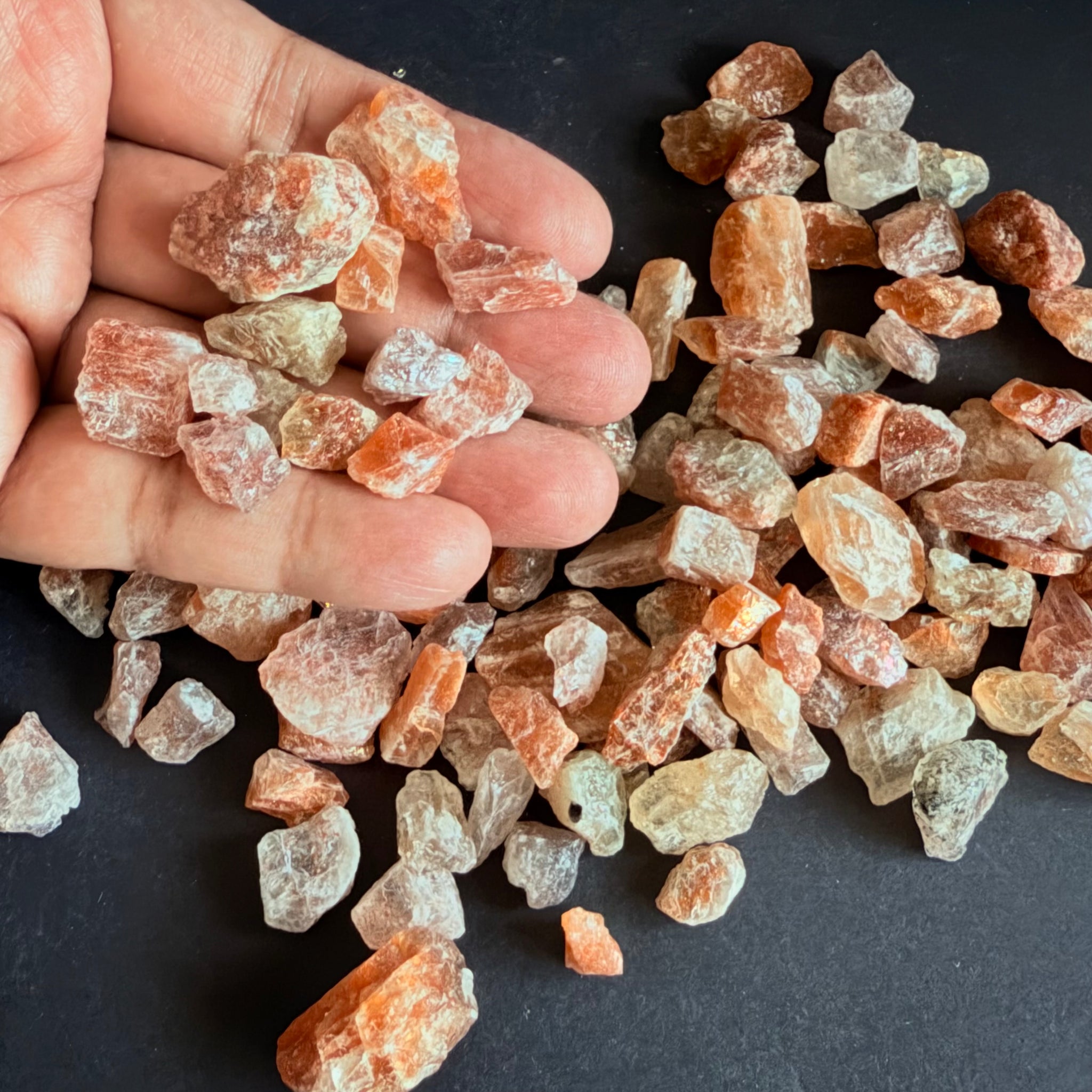 Sunstone Lot Cab/bead rough, or set in jewellery as is, 199.20gm, Tanzania, Untreated Unheated