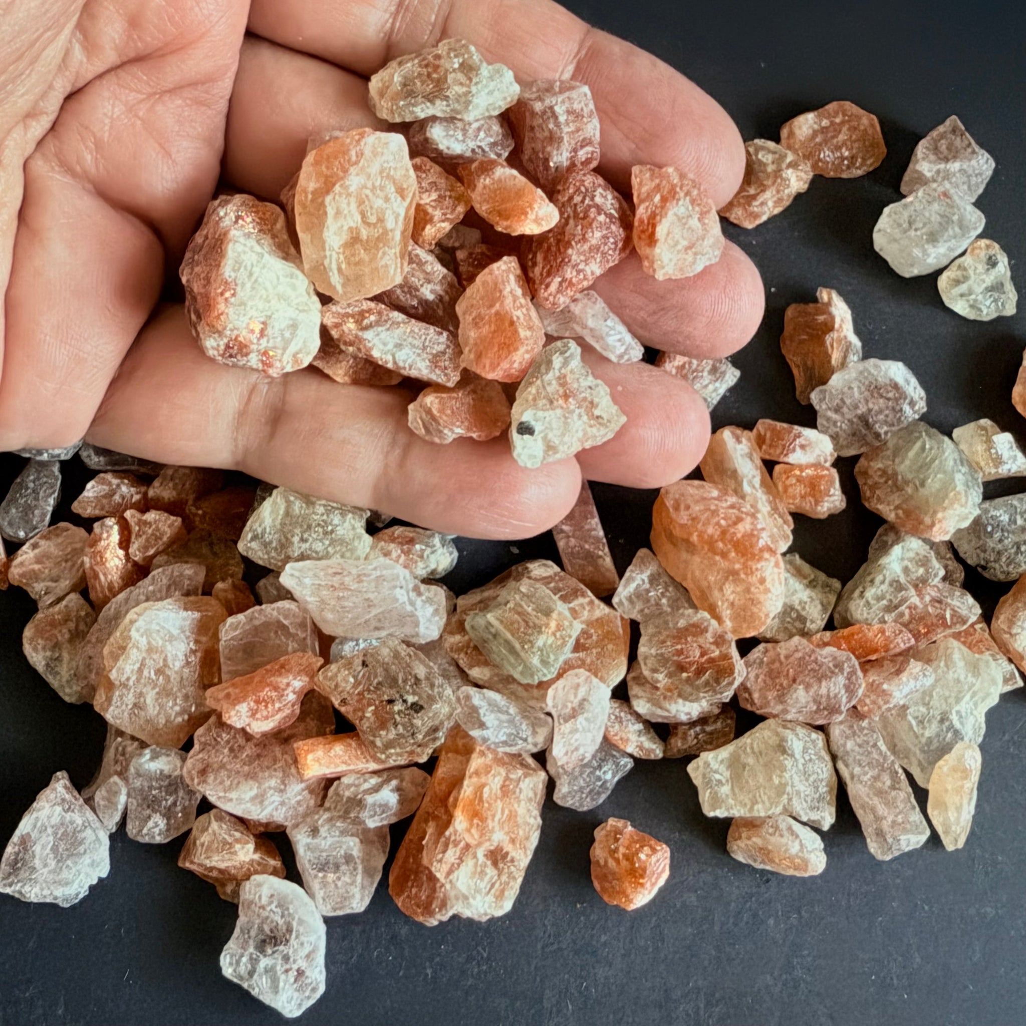 Sunstone Lot Cab/bead rough, or set in jewellery as is, 199.20gm, Tanzania, Untreated Unheated