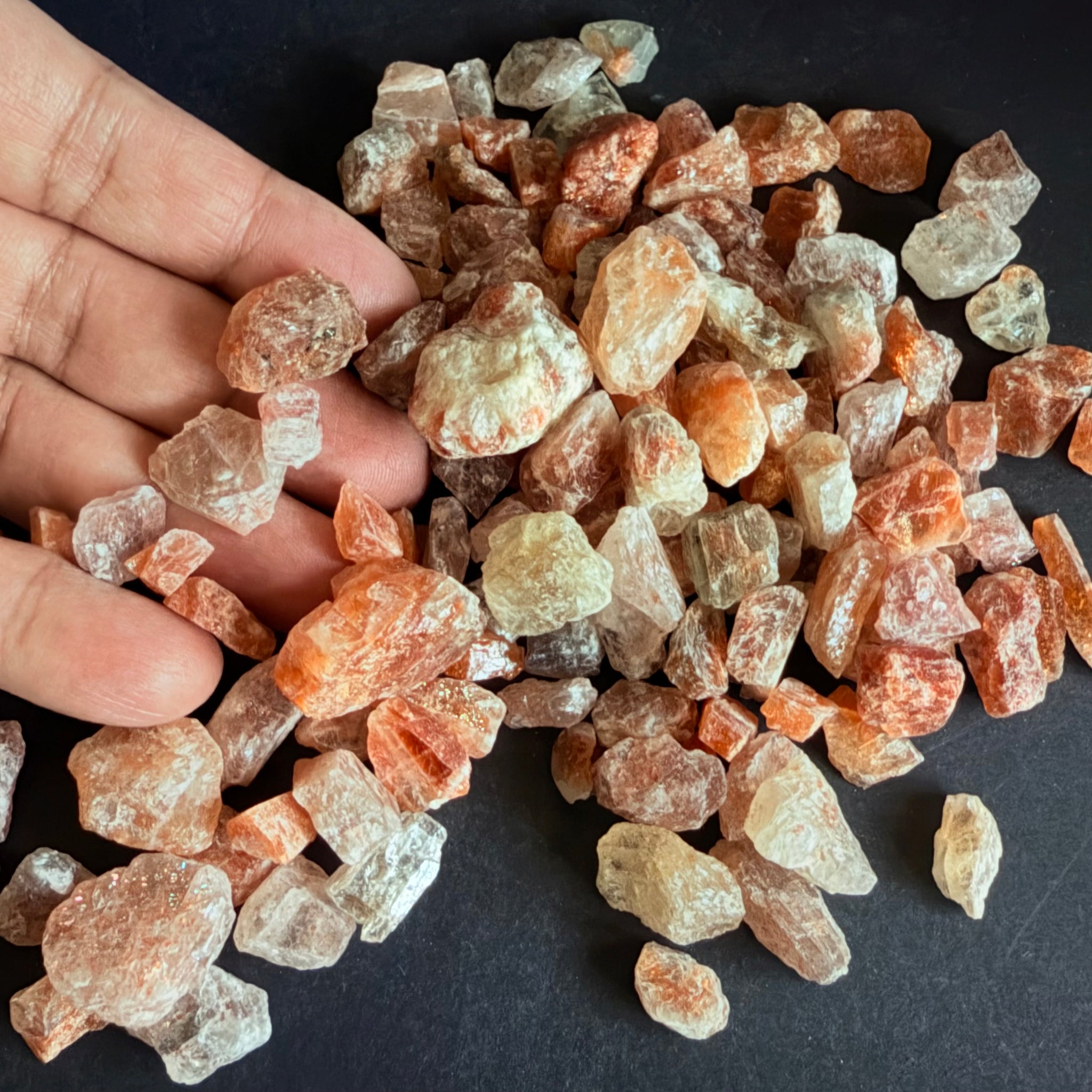 Sunstone Lot Cab/bead rough, or set in jewellery as is, 199.20gm, Tanzania, Untreated Unheated